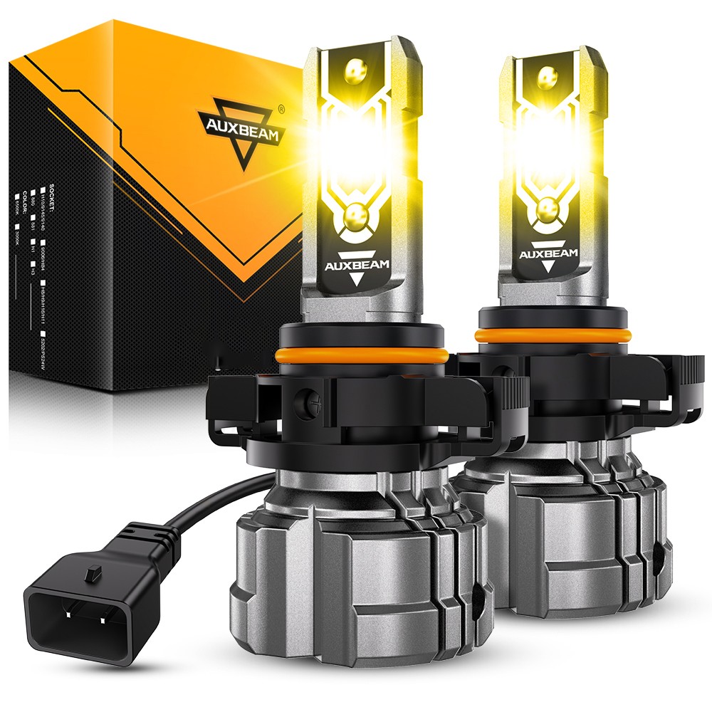 AUXBEAM 1:1 Fanless H16 5202 LED Fog Light Bulbs Amber Super Bright 120W 25000LM