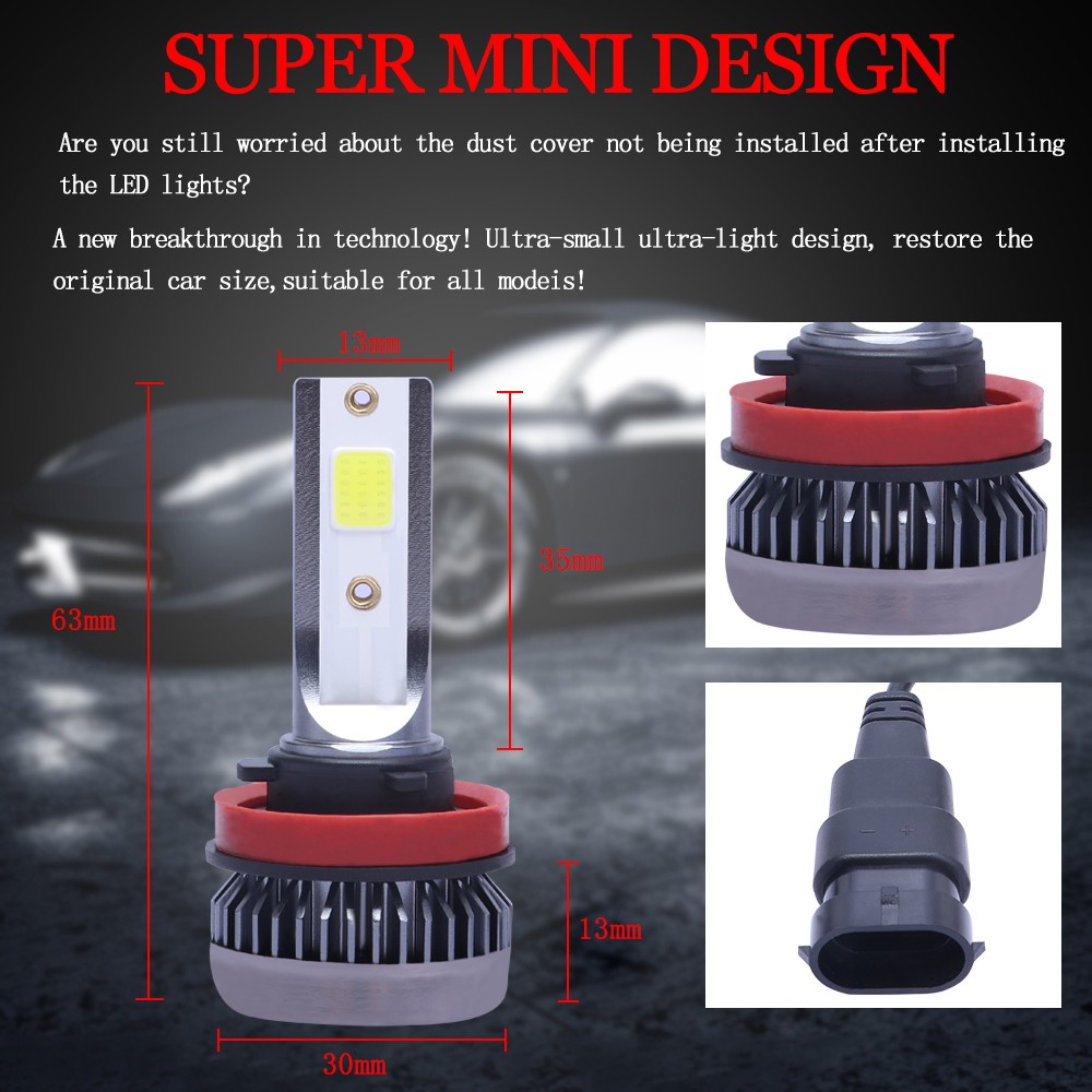 2-Sides H11 LED Headlight Combo High Low Beam Bulbs 72000LM 6000K White 4PCS