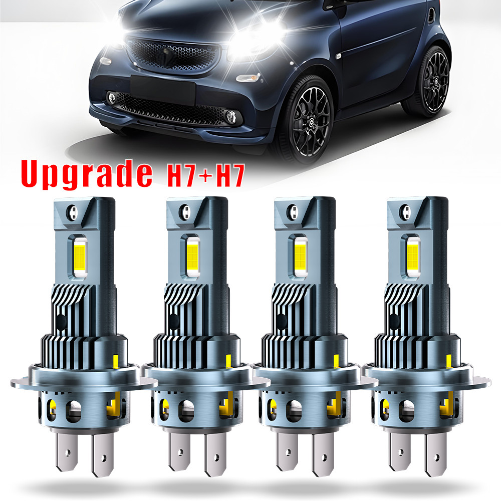 4x H7+H7 Combo LED Headlight Kit High Low Beam FOR Smart Fortwo 2008-2015 6500K
