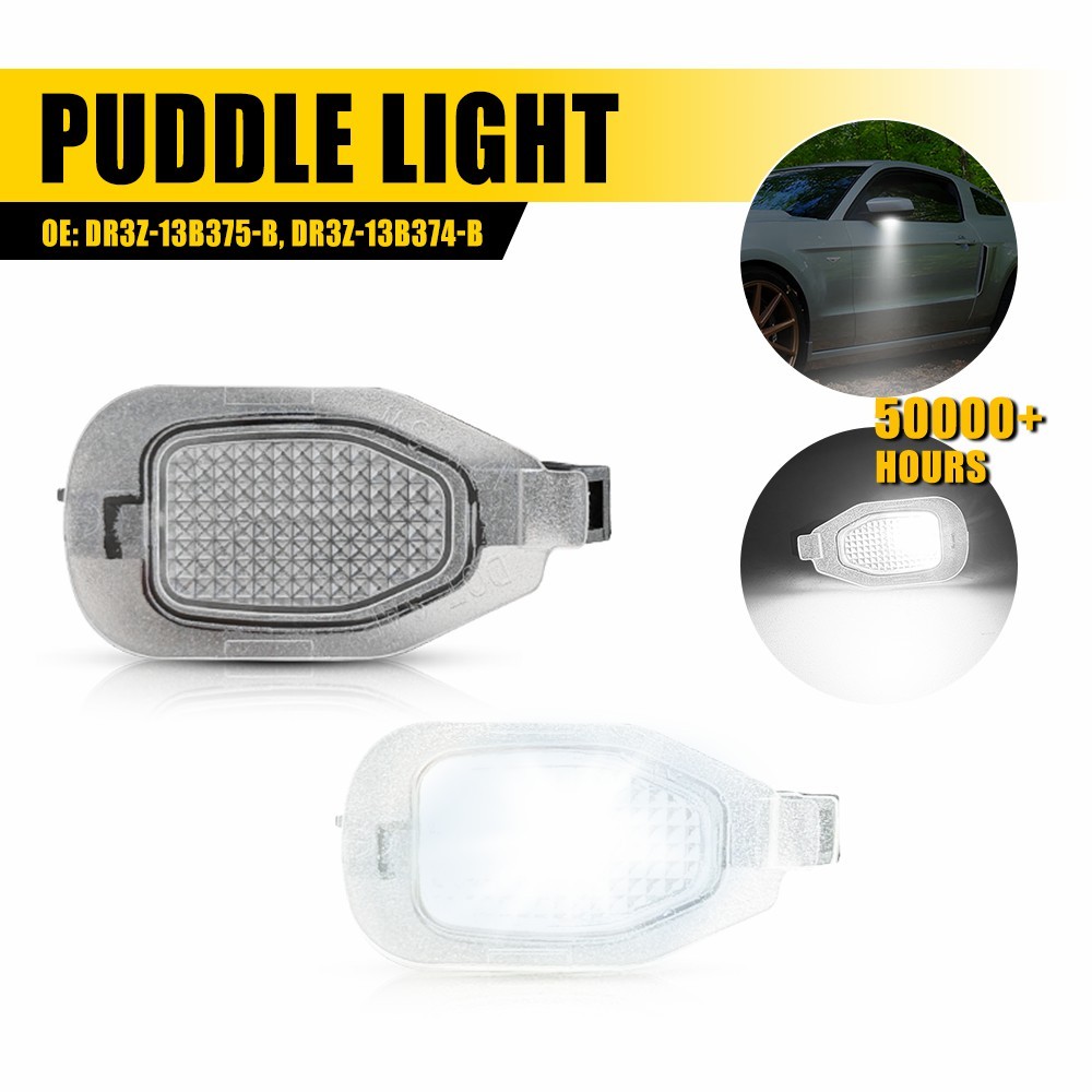 Front Left & Right White LED Clear Lens For 2013-2014 Mustang Under Mirror Lamps