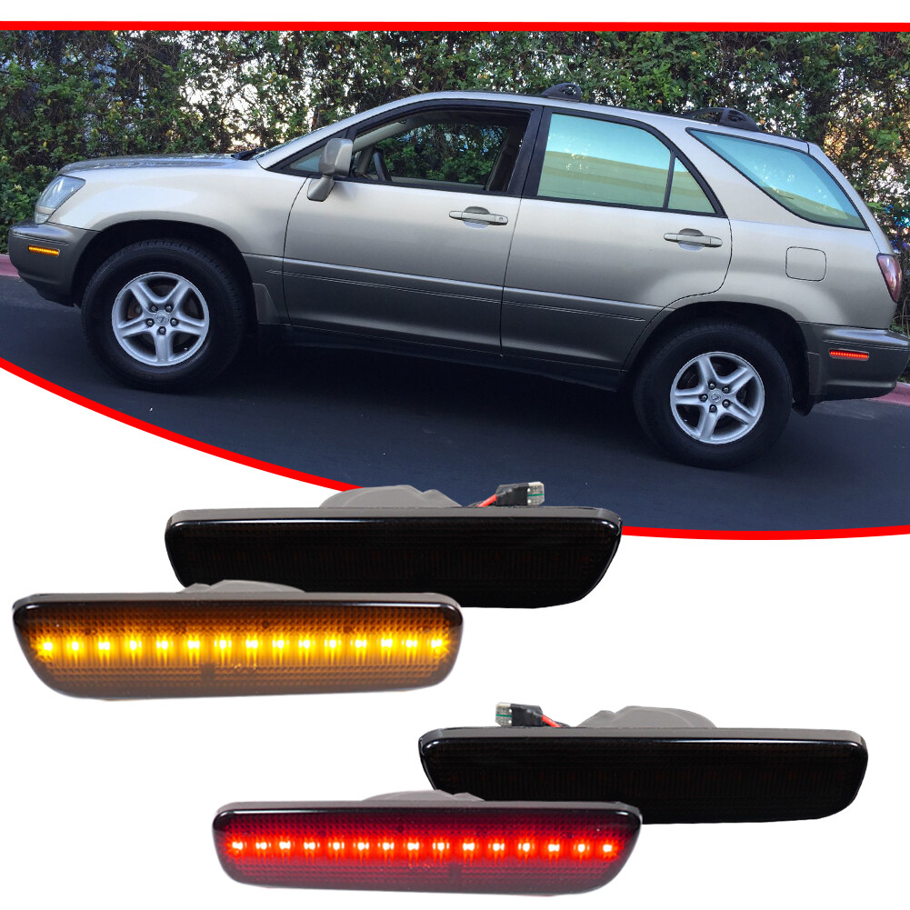 For 1999-2003 Lexus RX300 Smoked Front Amber Rear Red LED Side Marker Lights 4PC