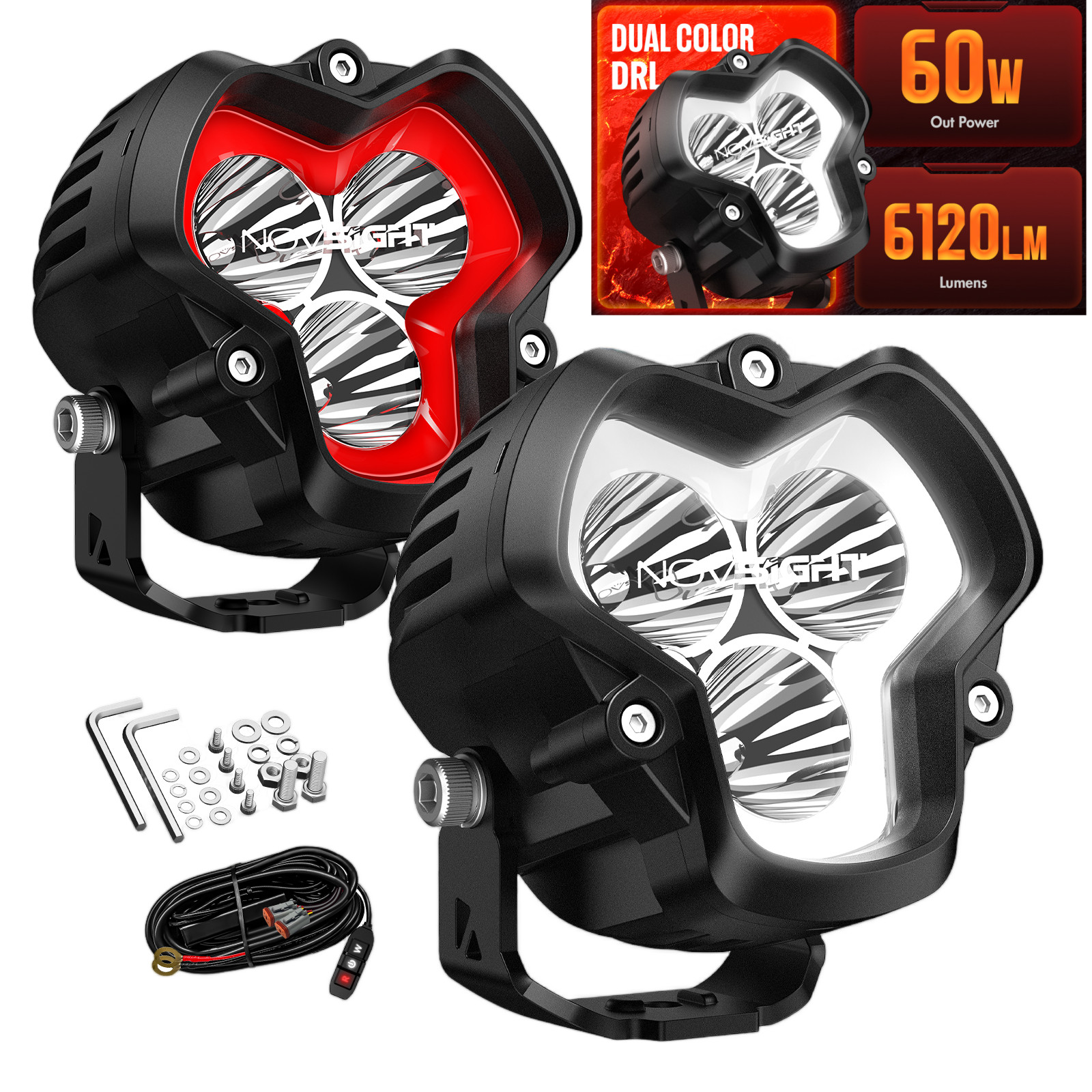 NOVSIGHT 2x 3″ LED Pod Work Light Spot Beam Jeep Truck Off Road Lamp 6120lm 120W