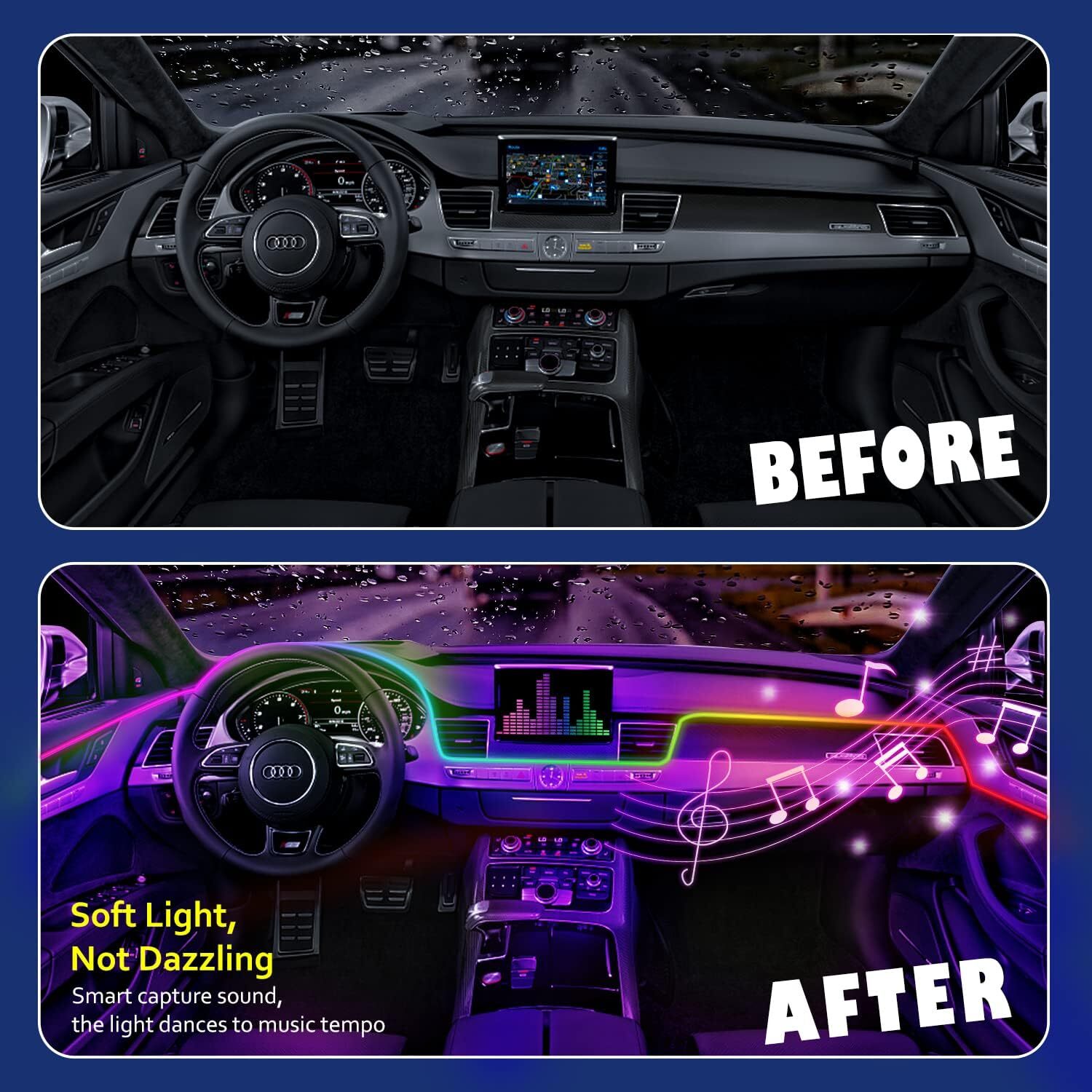 18-in-1 64 Colorful Symphony Car Ambient Interior LED Strip Lights APP Control
