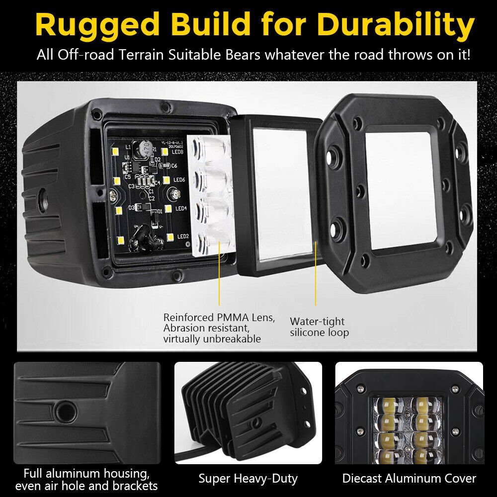 4x 5″ 300W Flush Mount LED Lights Pods Backup Reverse Rear Bumper Off Road 4WD