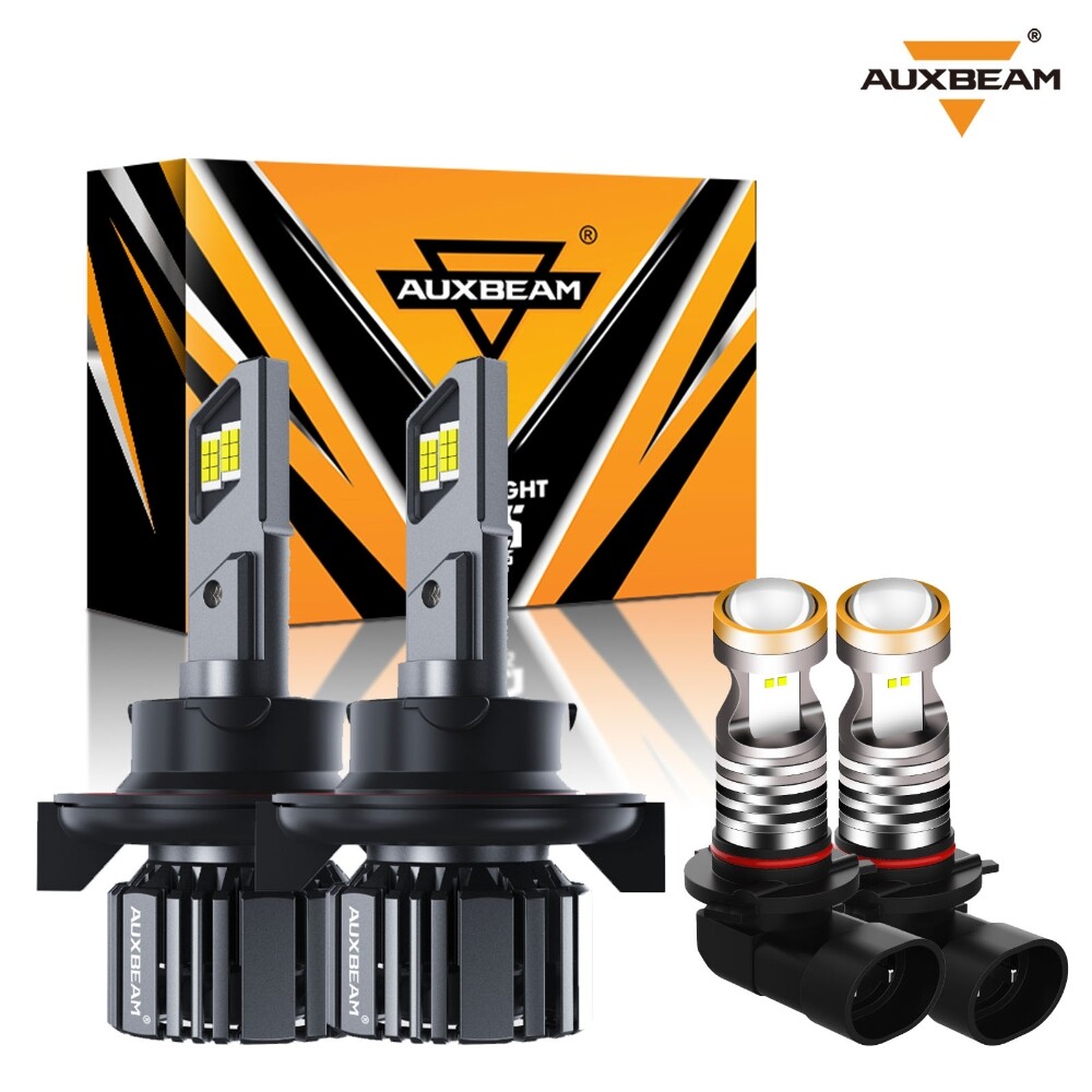 AUXBEAM For 2004-2014 Ford F-150 6500K LED Headlight Hi/Lo + Fog Lights 4 Bulbs
