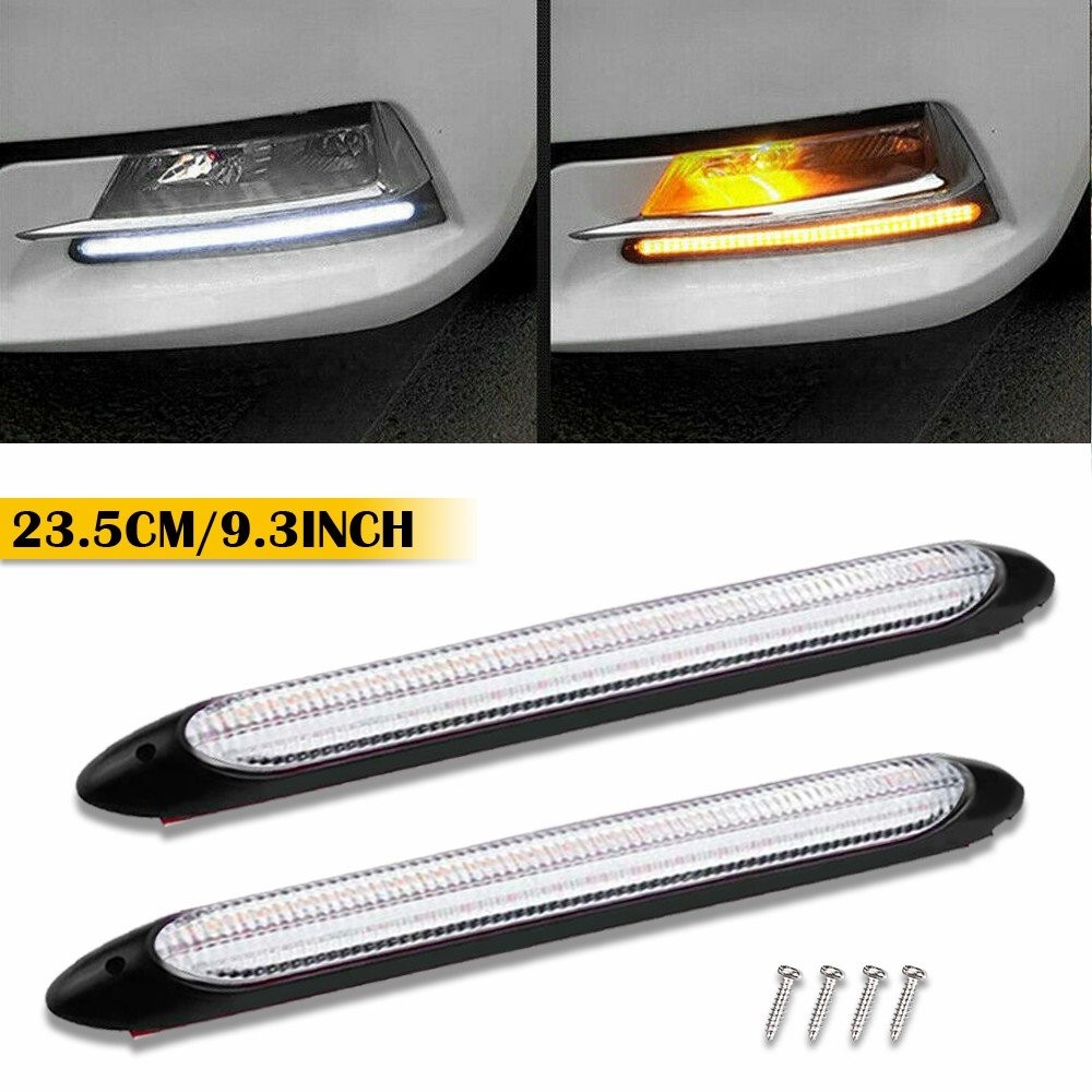 DRL Pair Headlight LED Strip Running Light Daytime Sequential Turn Signal Lamp