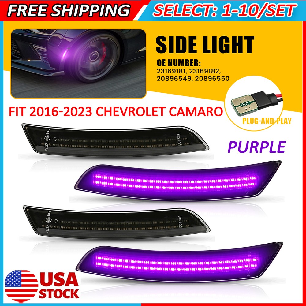 4-40x LED Front Rear Side Marker Light Dynamic Purple For 16-23 Chevrolet Camaro