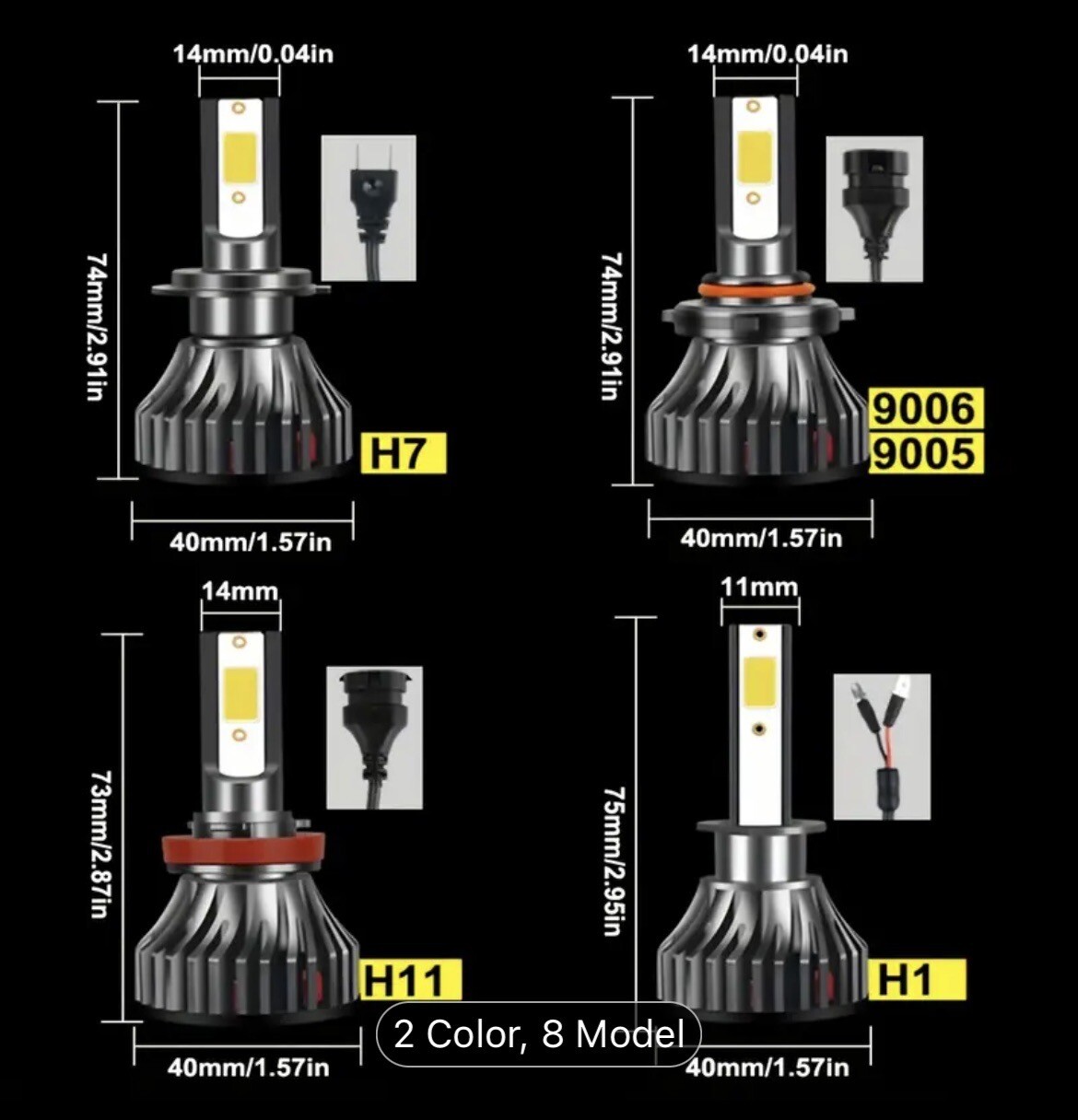 H11 H8 H9 LED Headlight Kit High Low Beam Bulb Super Bright White 20k LM