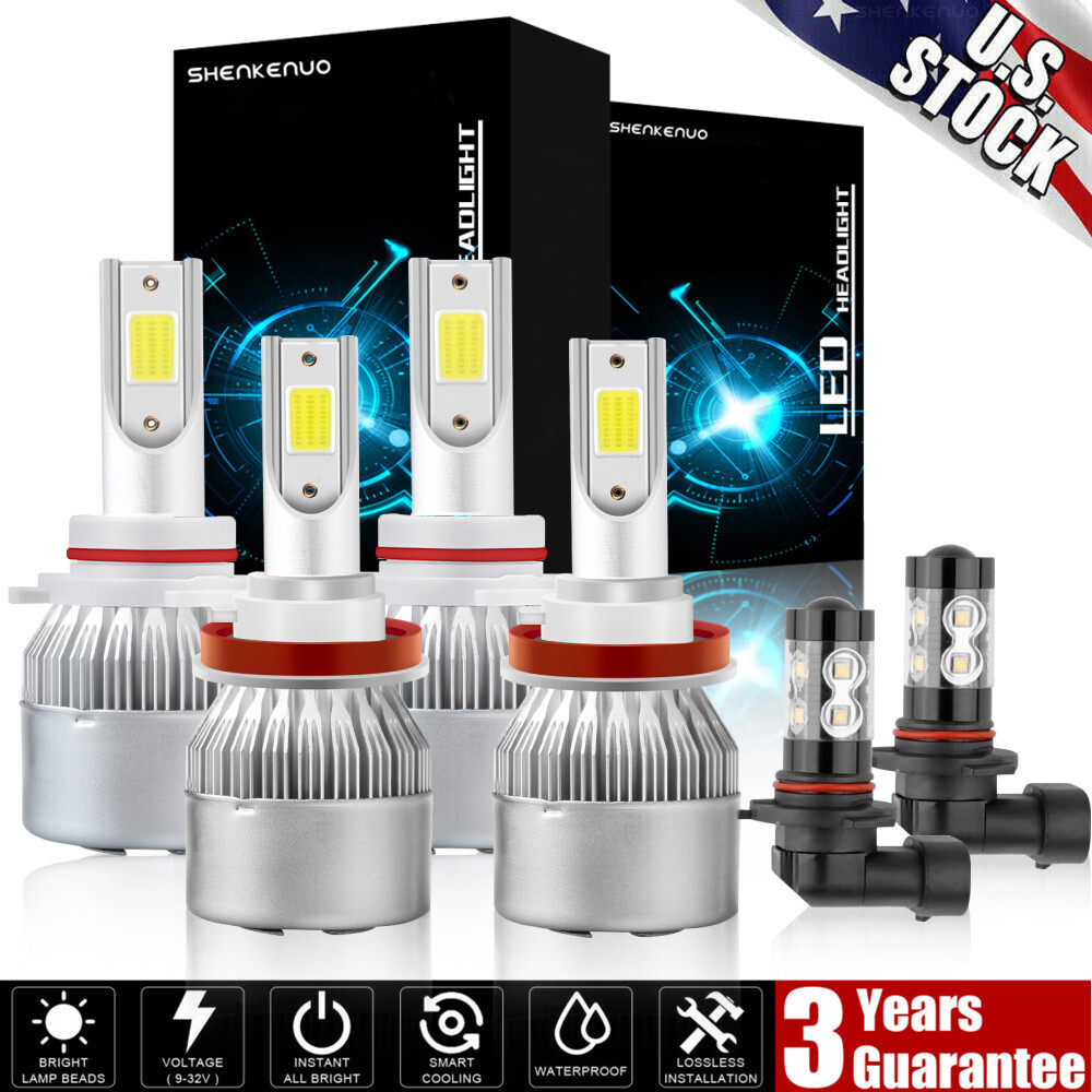 6X COB LED Headlight+Fog Light 9005/HB3+H11/H9/H8+9145 High/Low Beam Kit