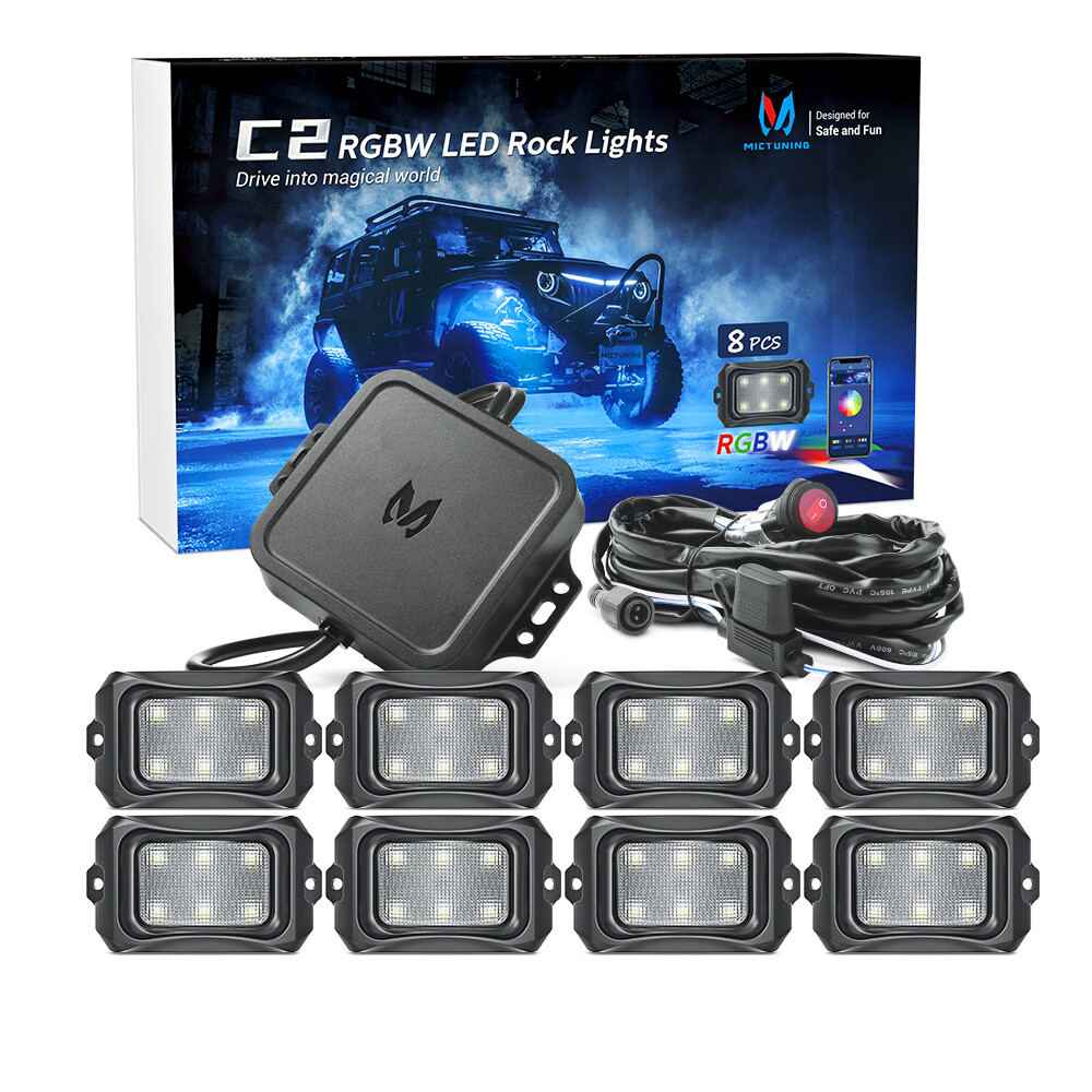 MICTUNING C2 Curved RGBW LED Rock Lights 8 Pods Underglow Multicolor Neon Lights