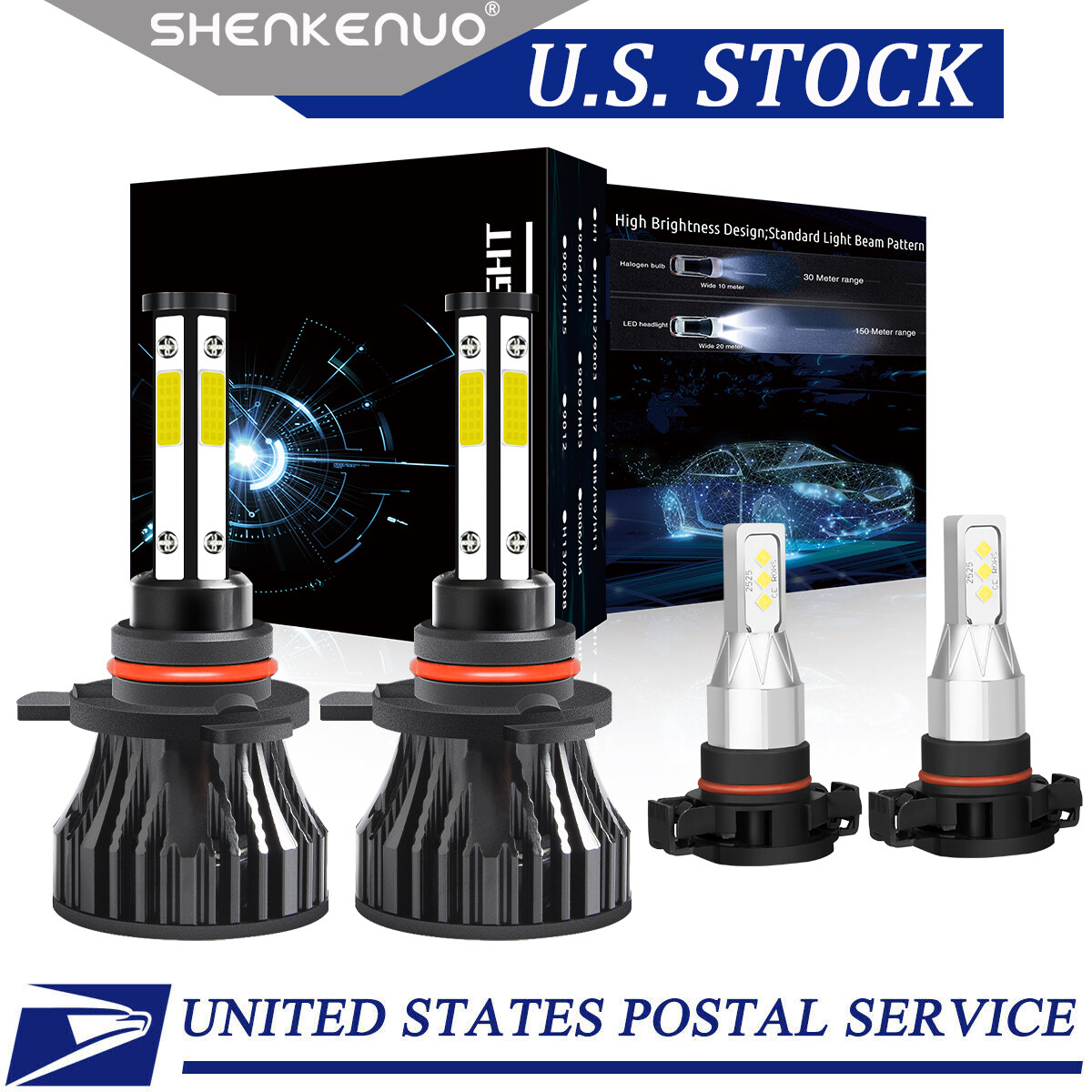 9012/HIR2 H16/5202 LED Headlight Fog Light Kit Bulbs White 6000K Plug&Play 4Pack