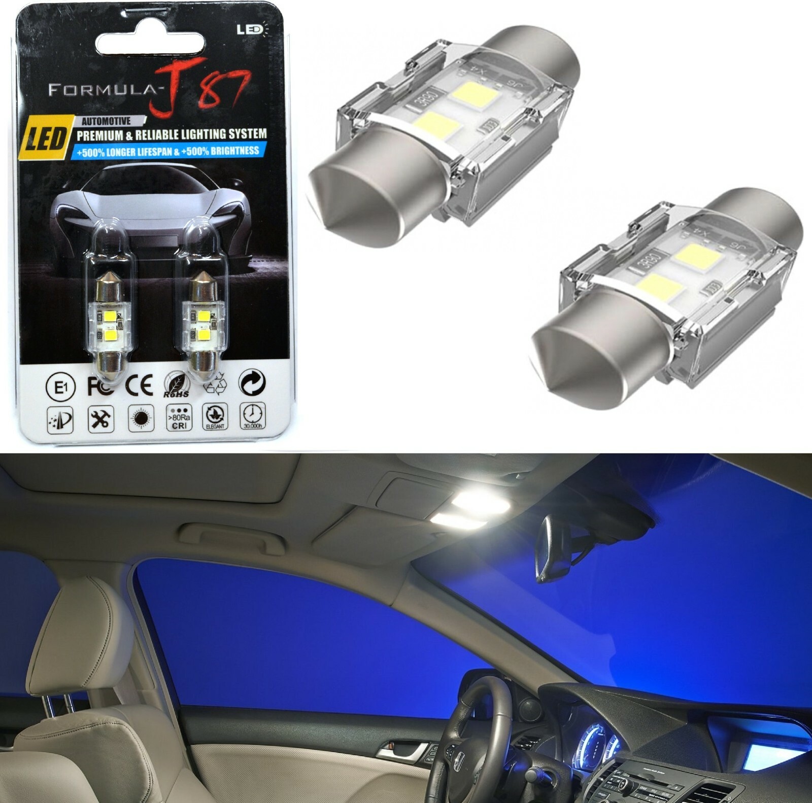 LED 5W Light CANbus 28-29MM White 5000K Two Bulb Interior Dome Replacement Stock