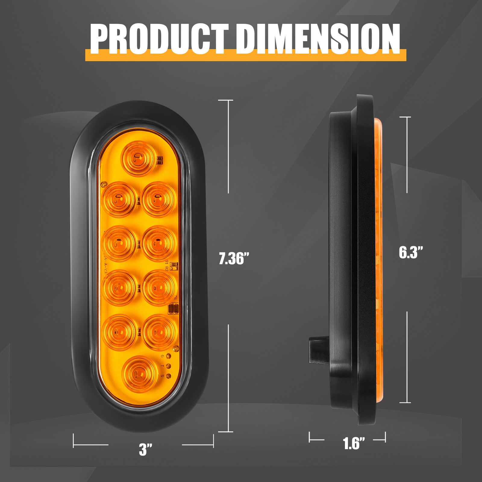 Amber 6″ Oval Trailer Lights 10 LED Stop Turn Tail Truck Sealed Grommet Plug DOT