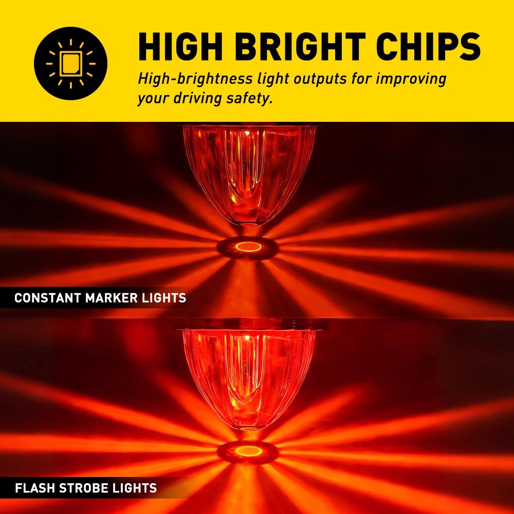 2x Red Flash LED Watermelon Lights For Truck Trailer Round Side Marker Lamps 12V
