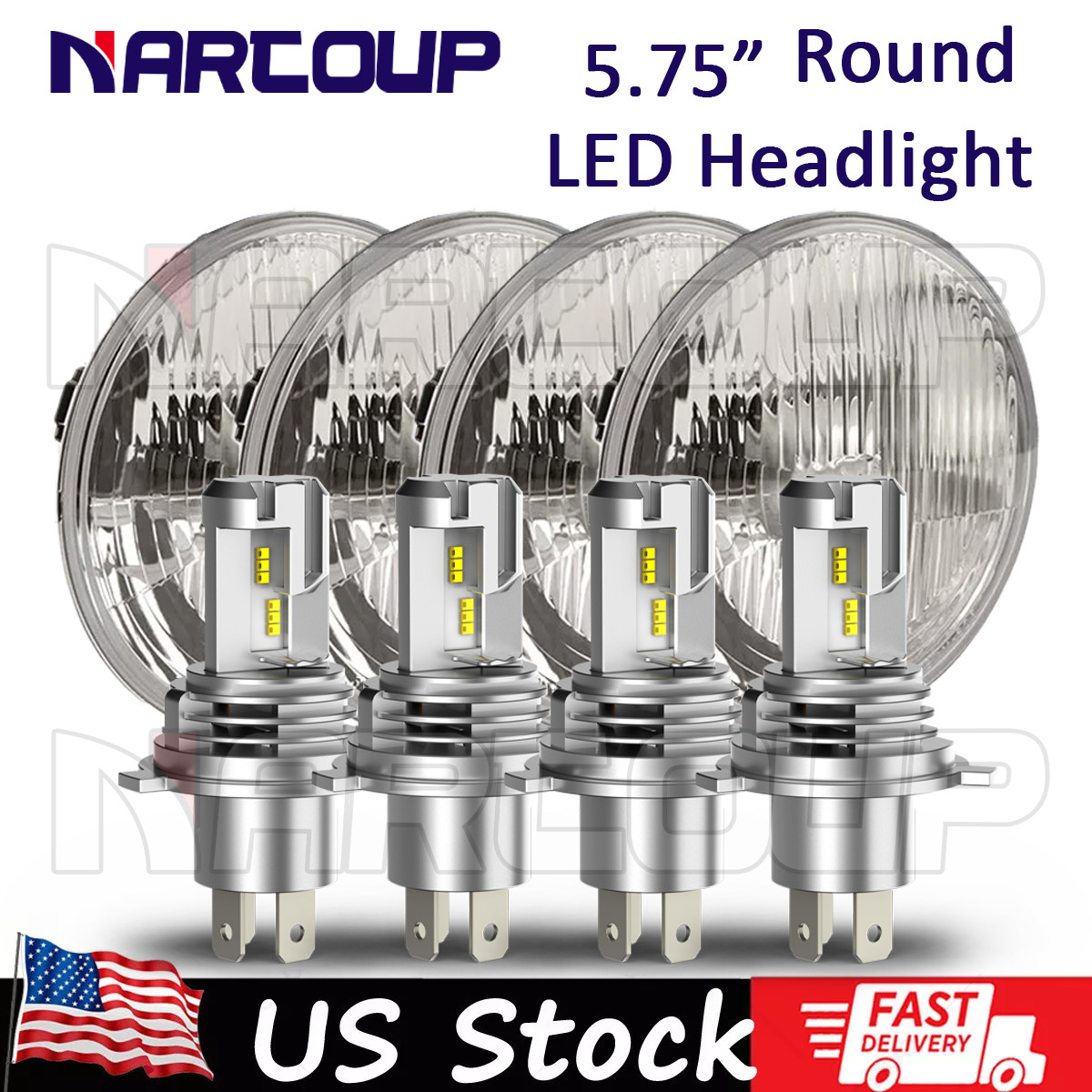 For Chevy Impala El Camino 5.75″ 5-3/4″Led Headlights Hi/Lo Beam H4/9003 4PC