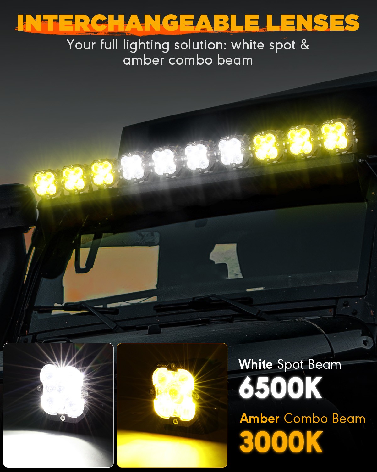 AUXBEAM 3″ LED Work Light Bar Cube Pods Driving Fog Ditch Lights + Covers Shield