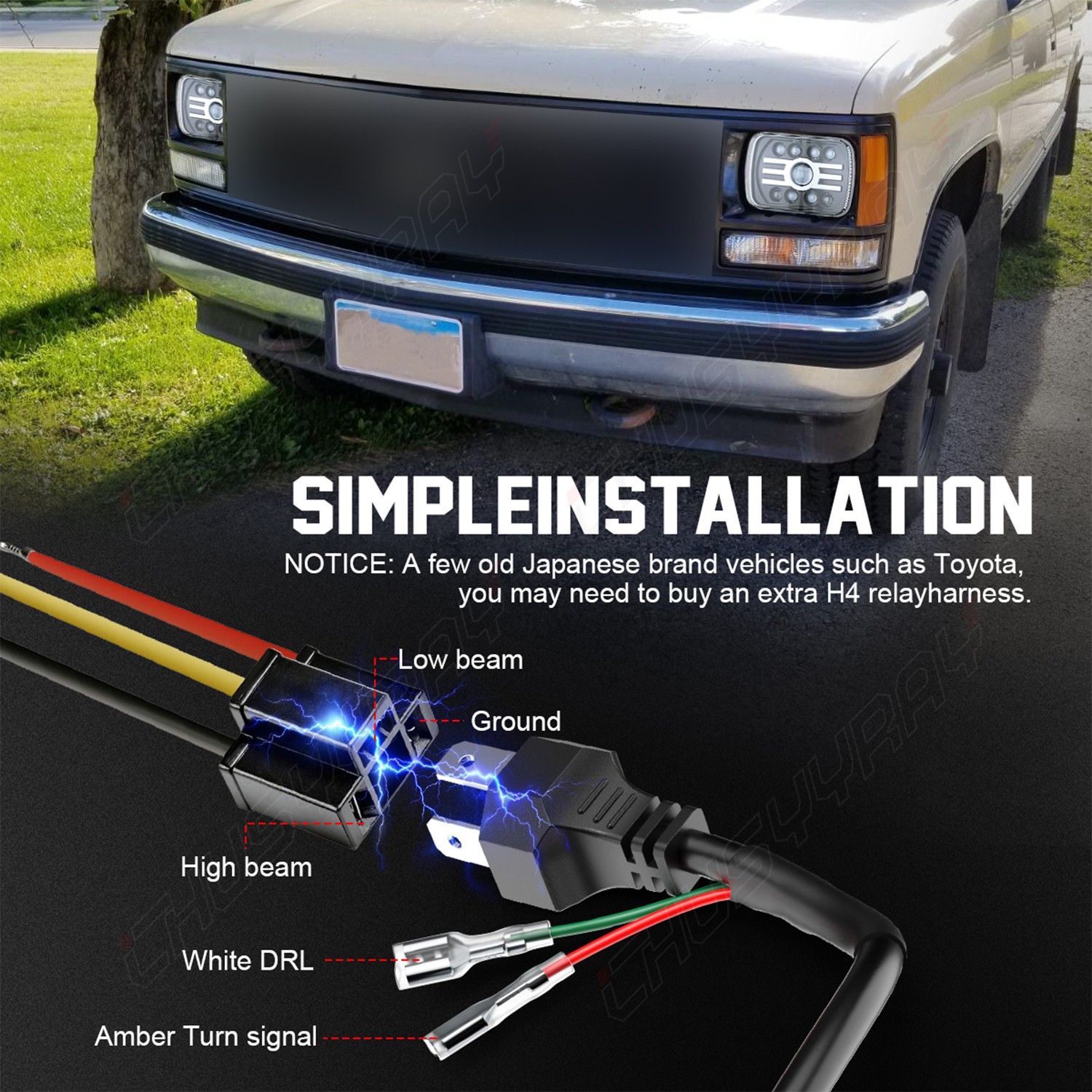 fit Chevrolet C10 C20 C30 K10 K20 K30 7×6 5×7″ inch LED Headlight High-Low Beam