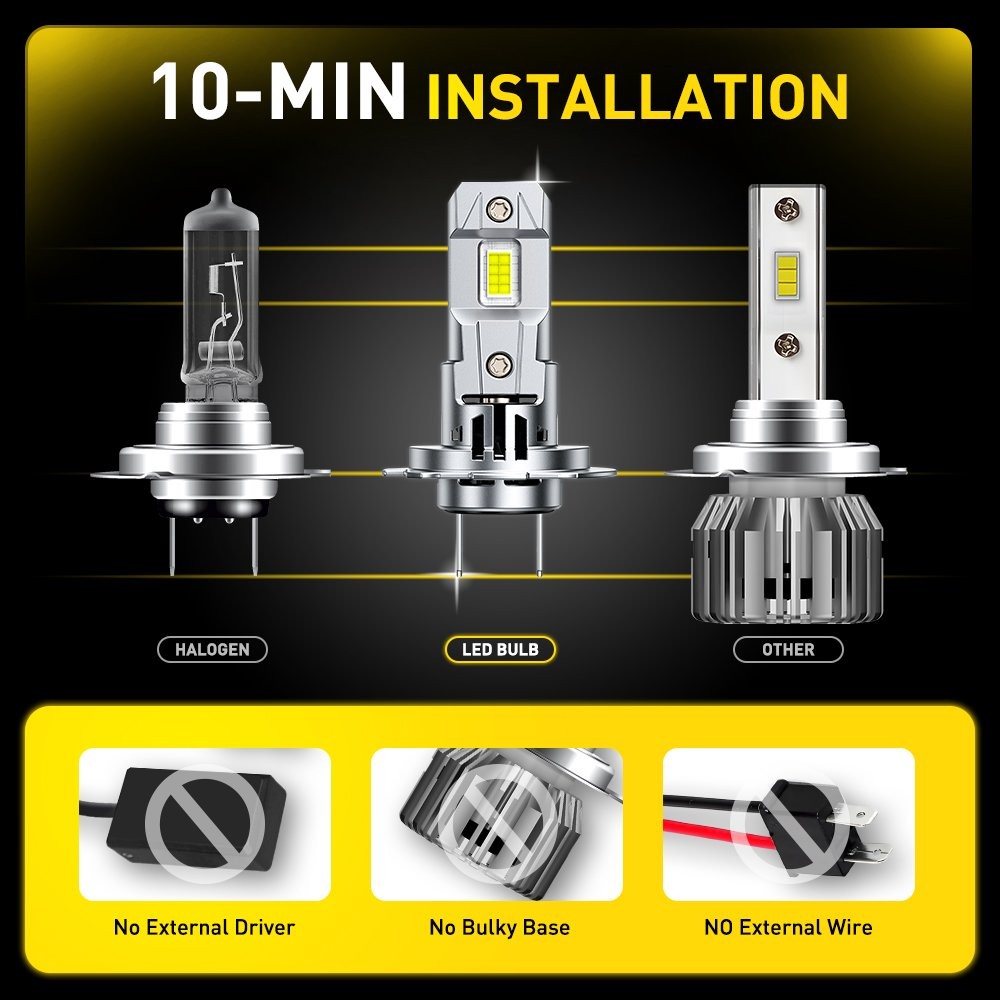 AUXITO H7 LED Headlight Bulb Kit High Low Beam 6500K Super White 30000LM 2-20X