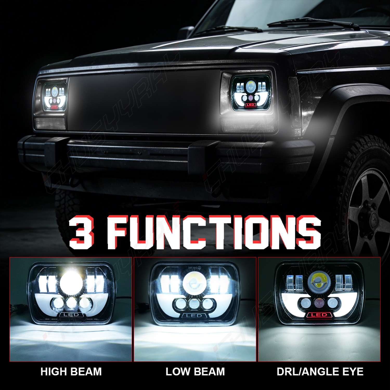 For FORD E150 E250 E350 Econoline 2Pcs 5×7″ 7×6″ LED High Low Beam Headlights