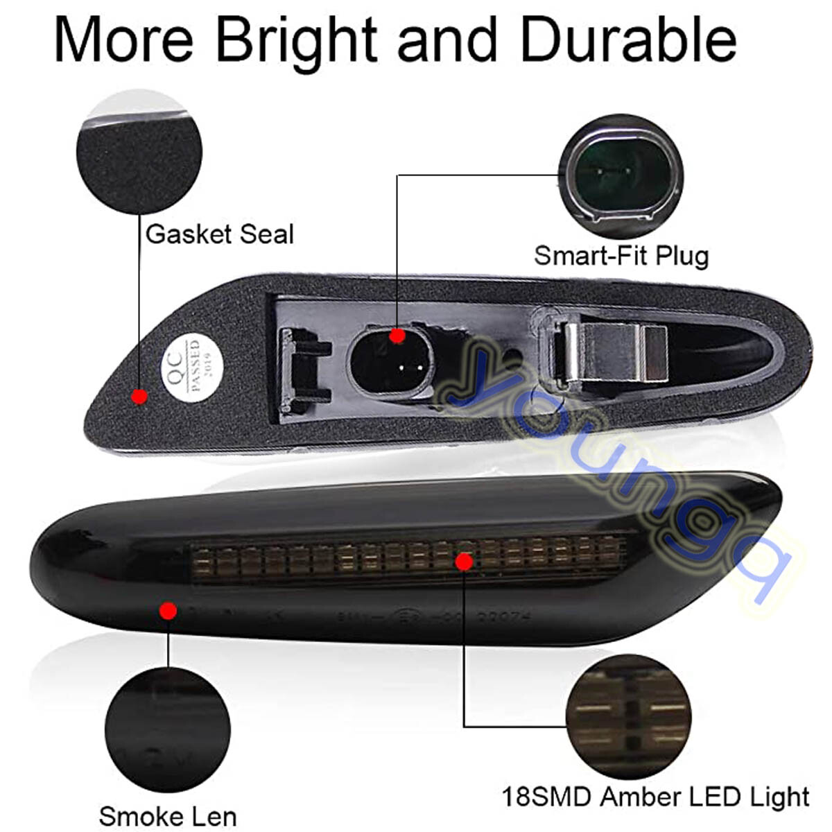 2x Smoked LED Fender Side Marker Light Sequential Turn Signal Lamp for BMW 328i
