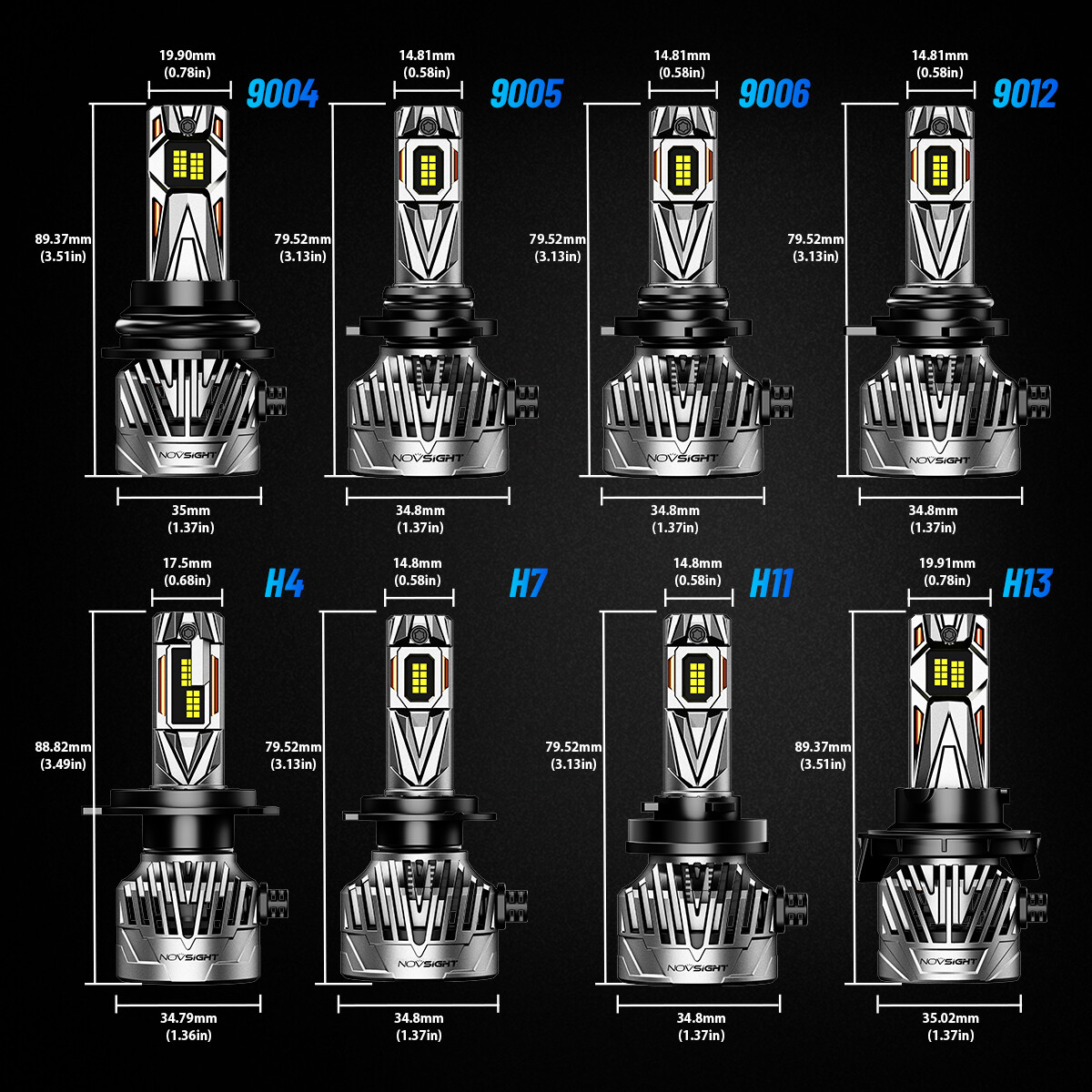 4pcs 9005 9006 LED Headlight Super Bright Bulbs White High Low Beam HB3 HB4 Lamp