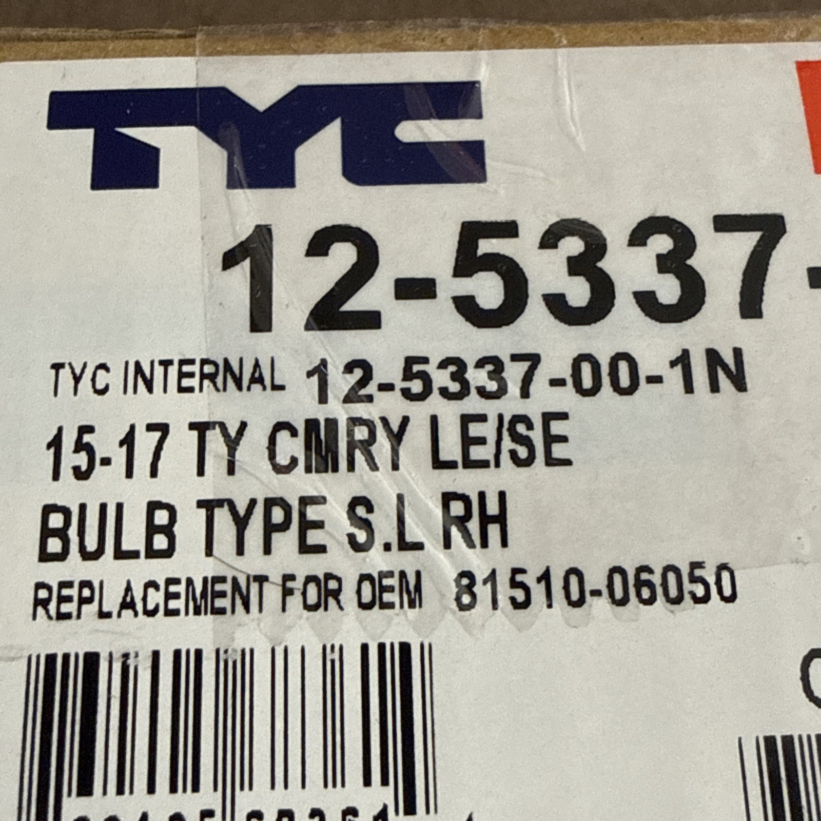 TYC 12-5337-00 15-17 Ty LE SE Bulb Type S.L RH – OEM 81510-0605O – Toyota Camry