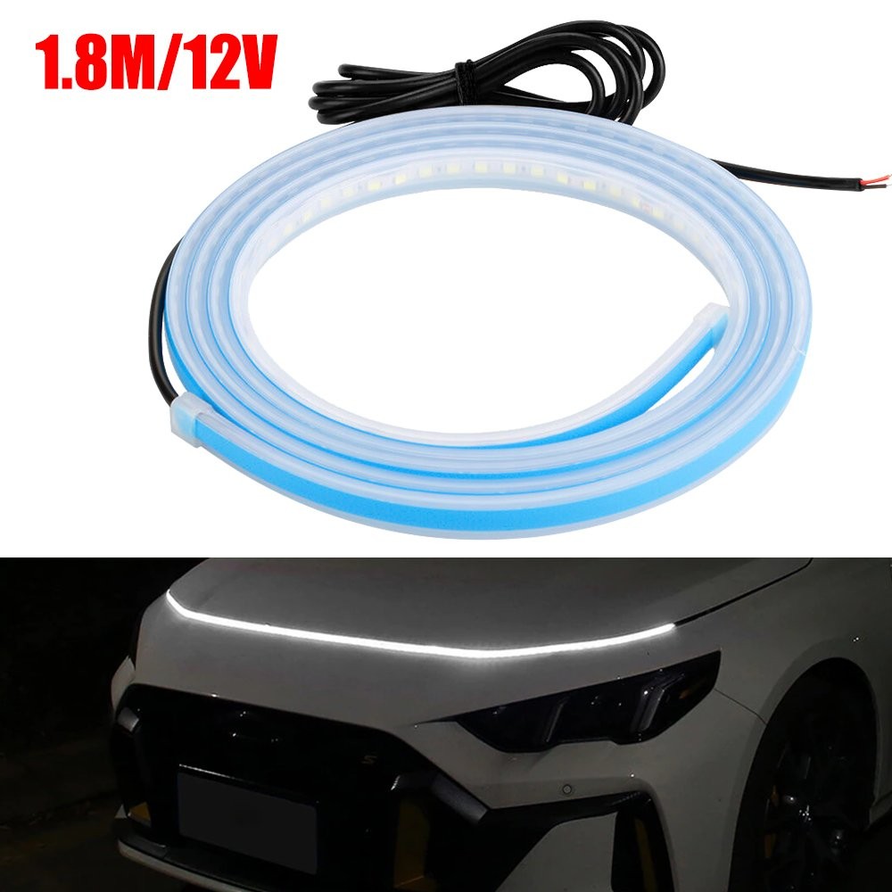 1.8m White LED Car Hood Daytime Running Light Strip Waterproof Flexible Lamp 12V