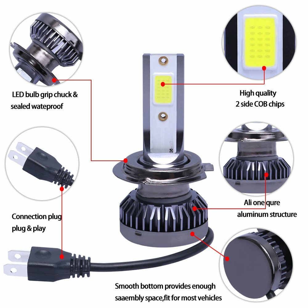 Mini H7 H11 H11 LED Headlight Combo High Low Beam Fog Light Bulb Kit 6000K White