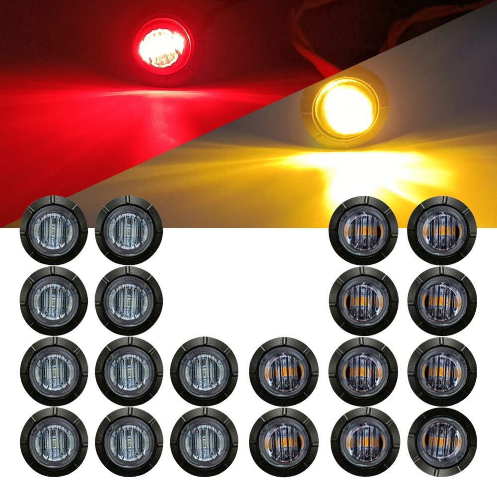 20X 3/4″ 12V Marker LIGHTS LED Bullet Amber Red Truck Trailer RV Round Side Lamp