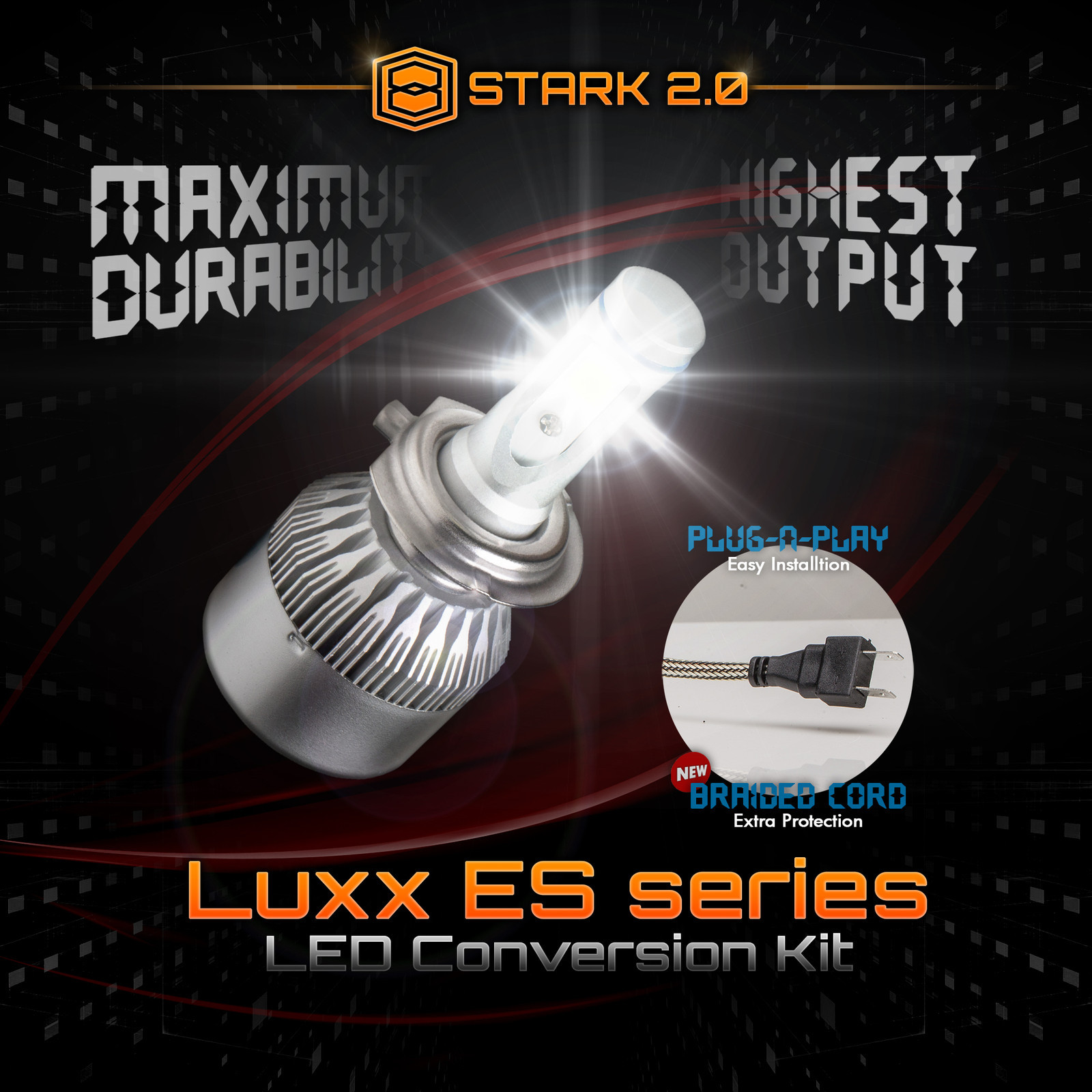 Stark 80W 9000LM Flip COB Chip LED Conversion Kit 6000K 6K Headlight – H7