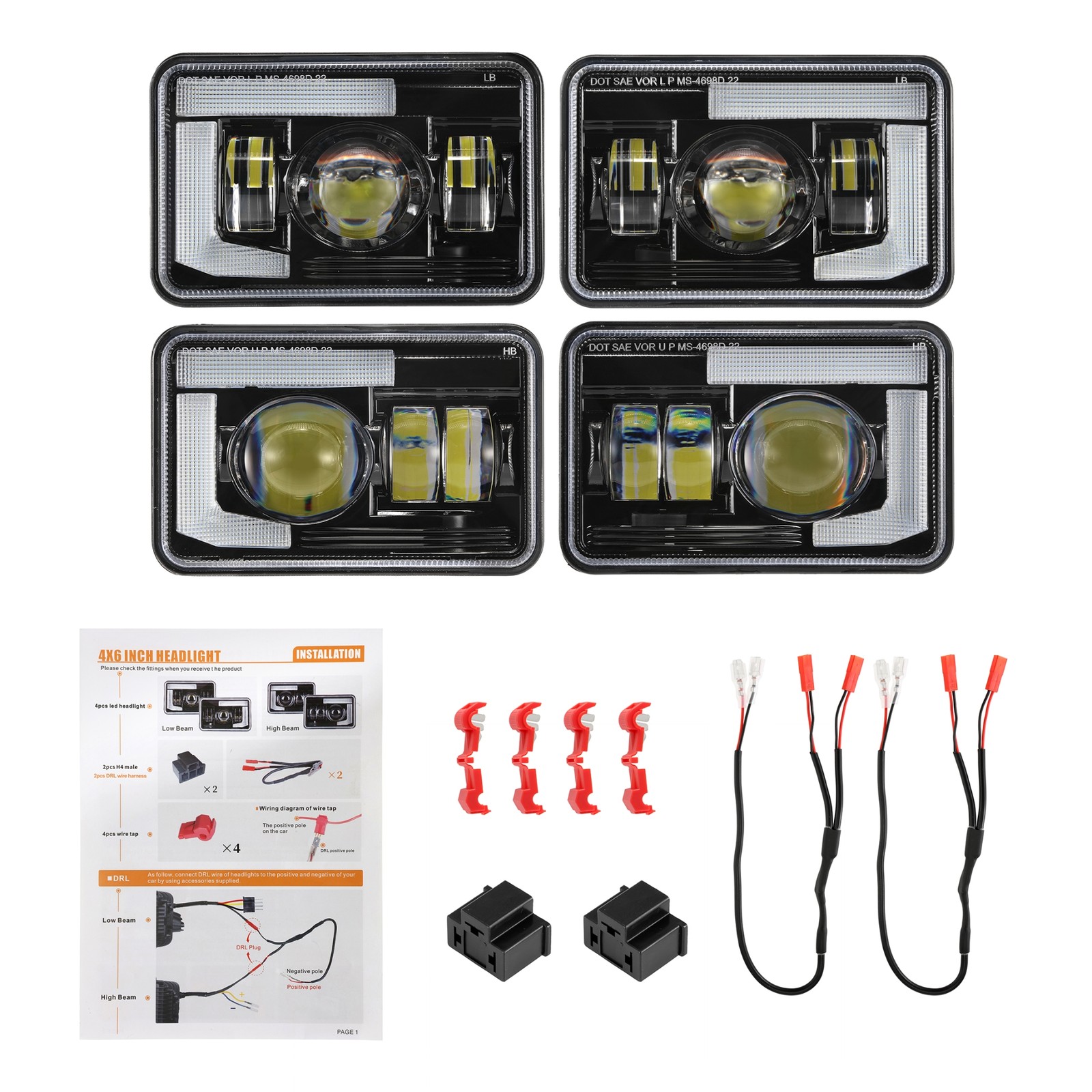 AUXBEAM DOT 4×6“ LED Headlights DRL For Kenworth T800 W900 Freightliner FLD120