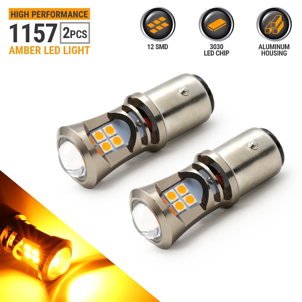 1157 LED Amber Yellow DRL Turn Signal Parking Side Marker Light Bulbs