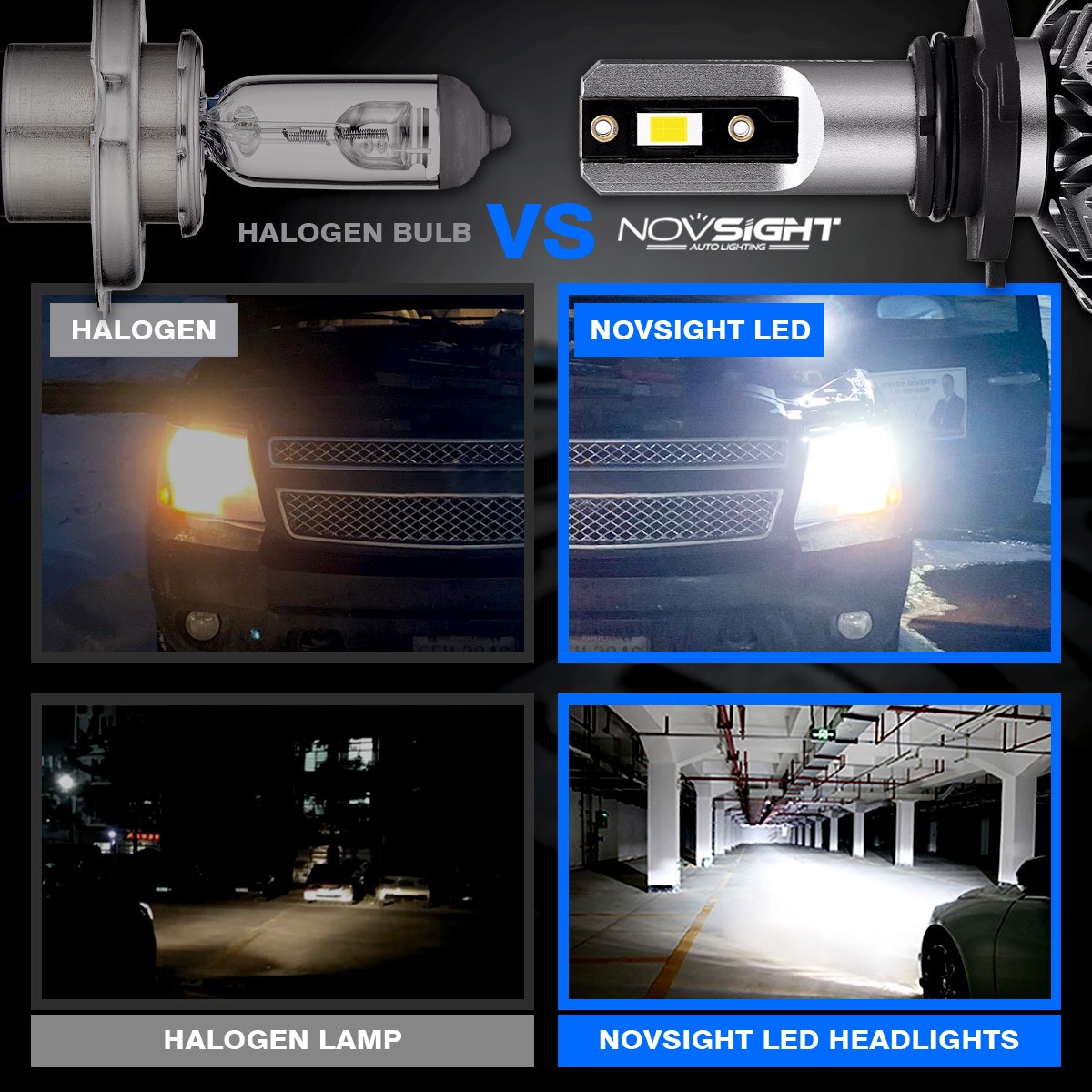 NOVSIGHT 9006 HB4 LED Headlight Bulb Lo Beam Super Bright Cold White 60W 12000LM