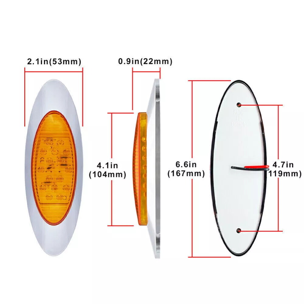 4PC 6.5″Oval Amber 16 LED Peterbilt Cab Panel Fender Led Side Marker Lights