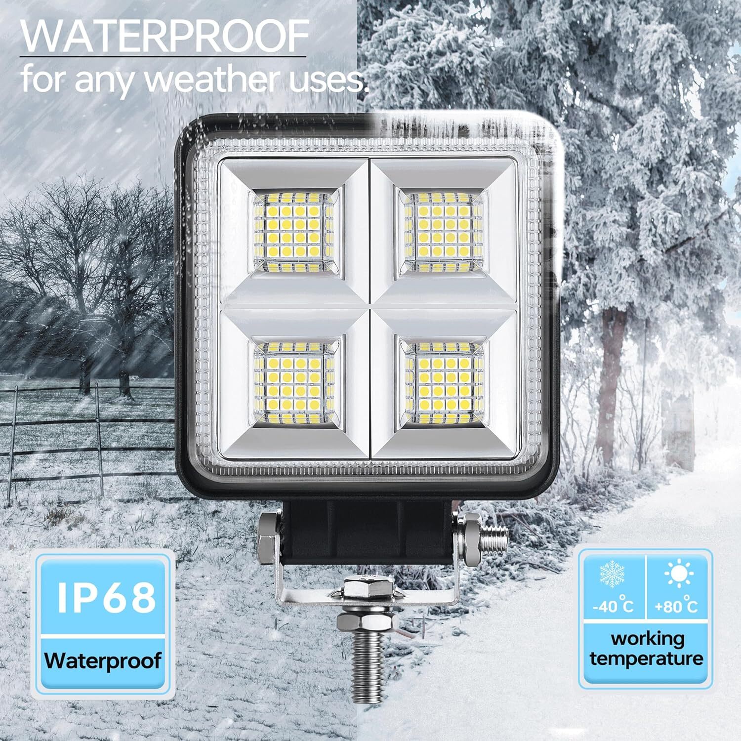 4Inch 48W Square LED Work Light 12V-24V Pods Flood Spot Lamp SUV Truck Off Road