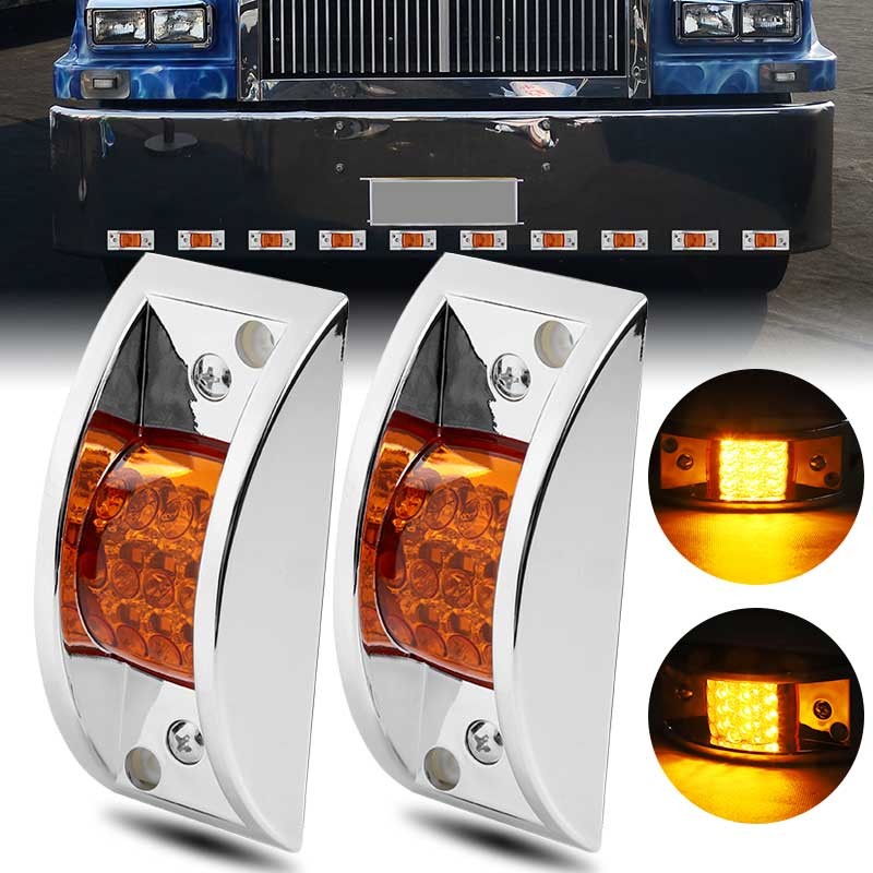 Amber Sealed Chrome 12-LED Side Marker Clearance Truck Trailer Lights Waterproof