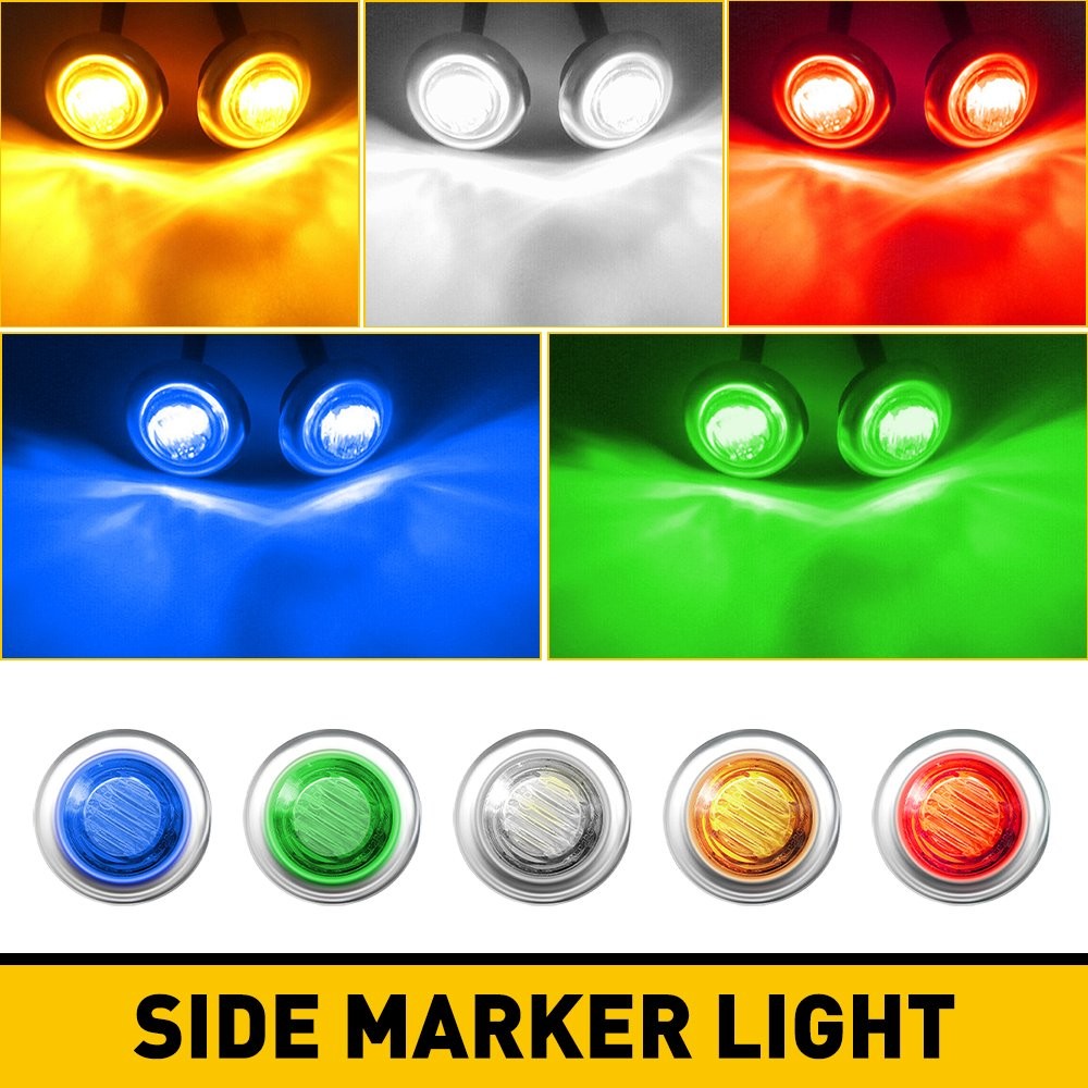 20/40/100X 3/4″ 12V Side Marker LIGHTS LED Bullet Truck Trailer RV Round W/ Base