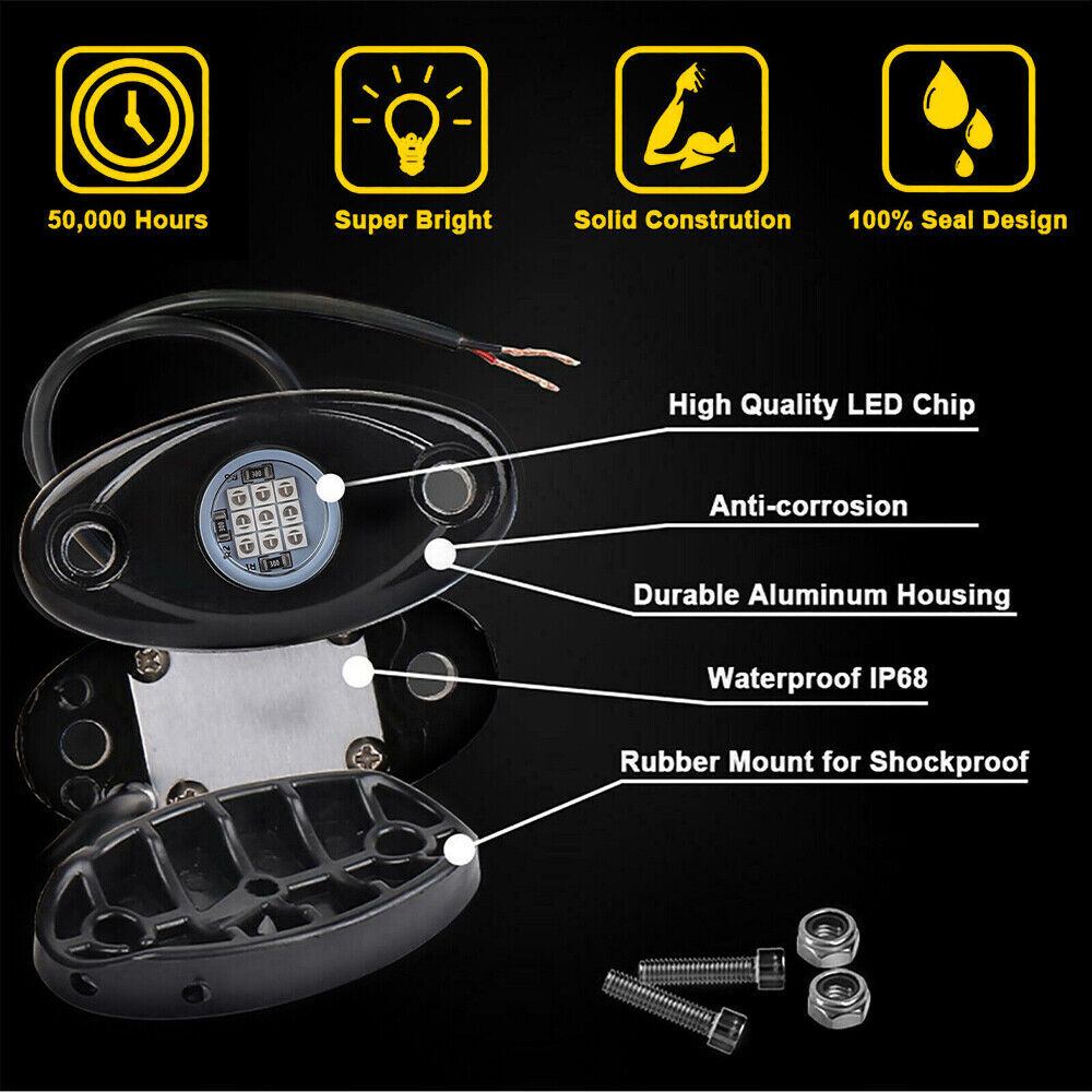4 Pods Blue LED Rock Light Lights Fit Jeep Off Road Truck Car ATV Under Body