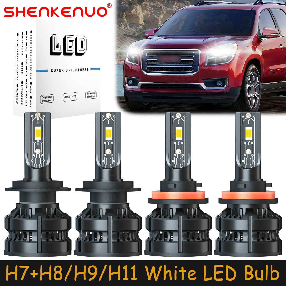 For GMC Acadia 2007-2012 Combo White H7 H11 LED Headlights Bulb High Low Beam Z8