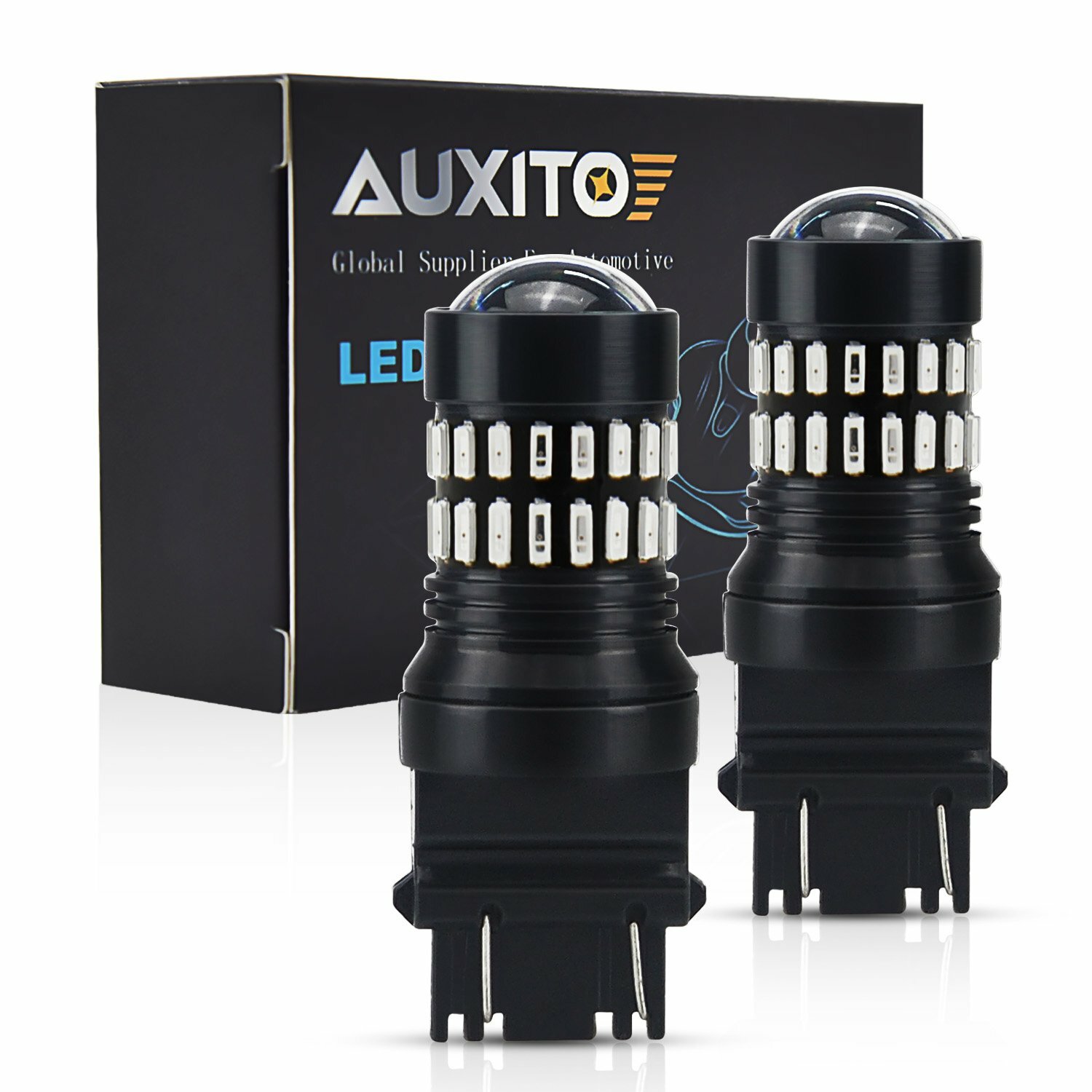 2x AUXITO 3157 3156 Brake Tail Stop Light Red Flash Strobe Blinking LED Bulb d
