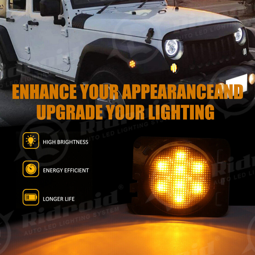 Front Smoke Lens LED Turn Signal + Fender Flare Side Light For Jeep Wrangler JK