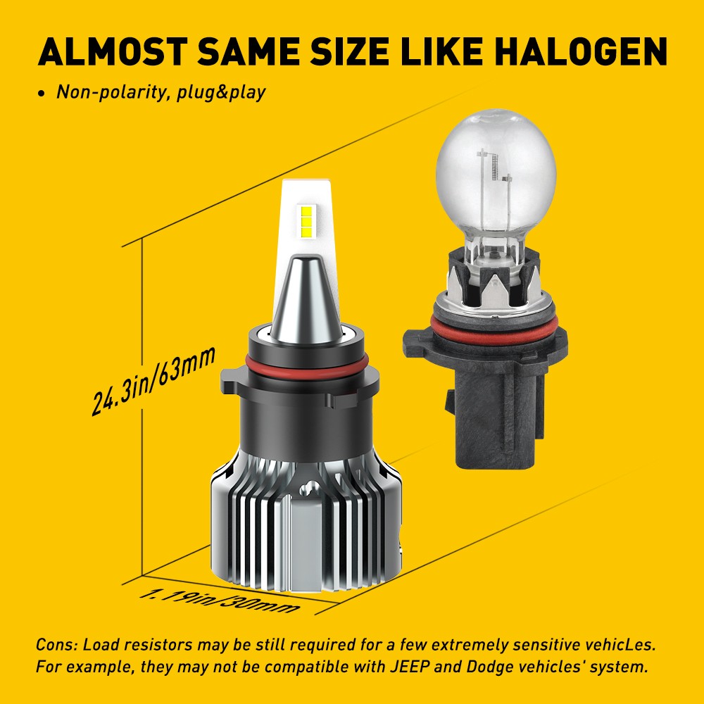 FANLESS LED Kit 100W PSX26W 6000K White Two Bulbs Fog Light Canbus Upgrade Lamp