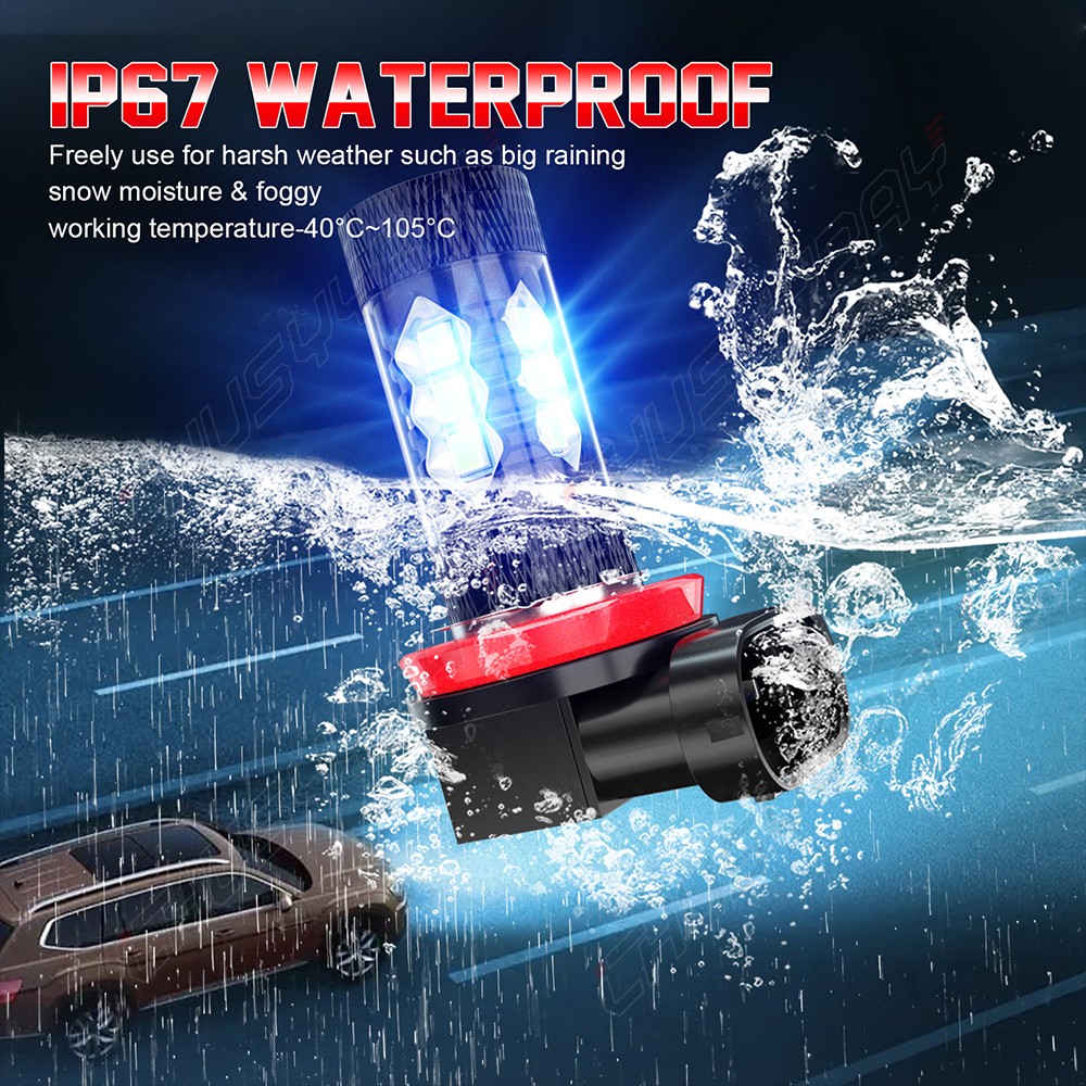 2pcs H11 H8 LED Fog / Driving Light Bulbs 8000K Blue For Jeep Renegade 2015-2021