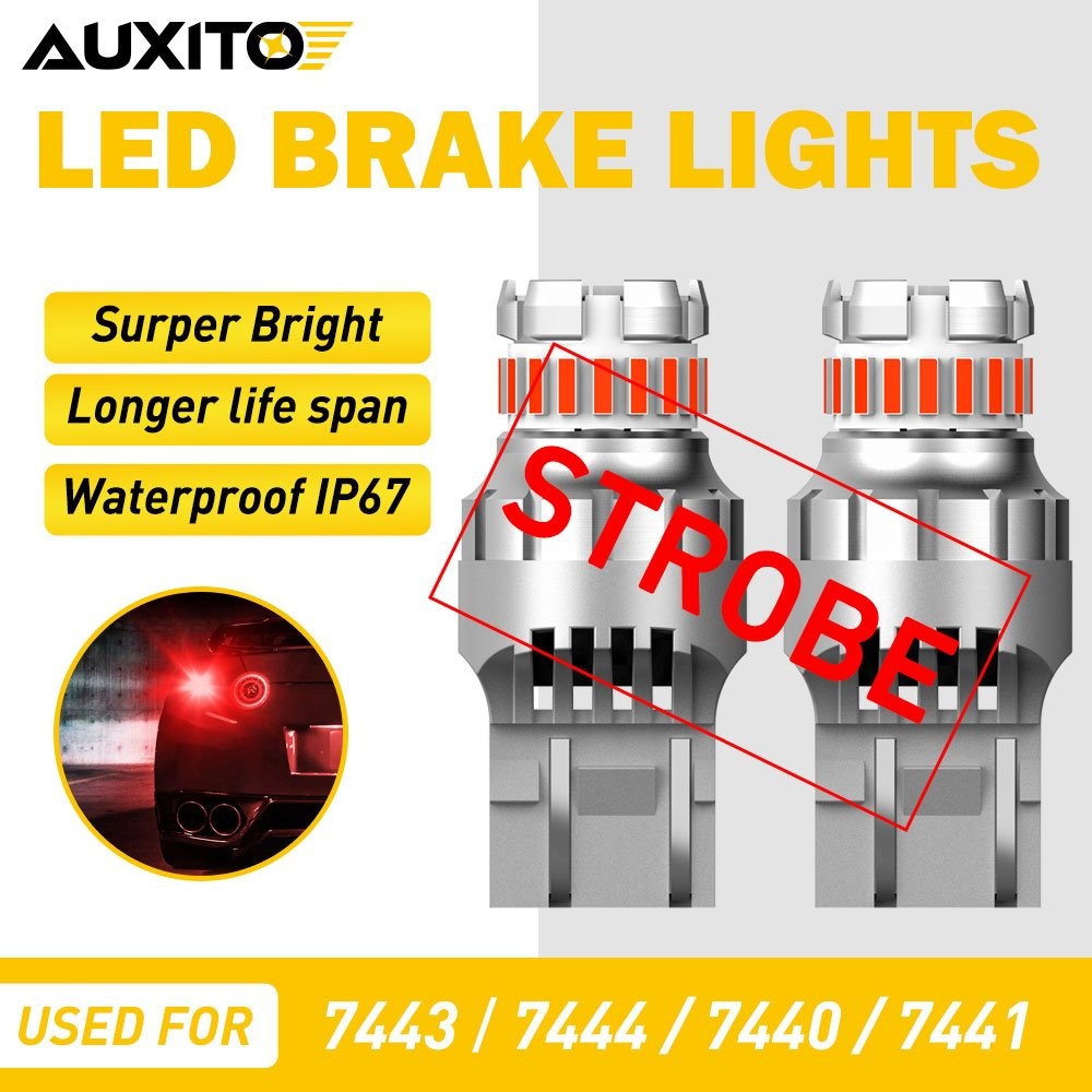 7443 7440 Super Red Alert Flash Strobe Blinking LED Brake Tail Light Bulbs 2pcs