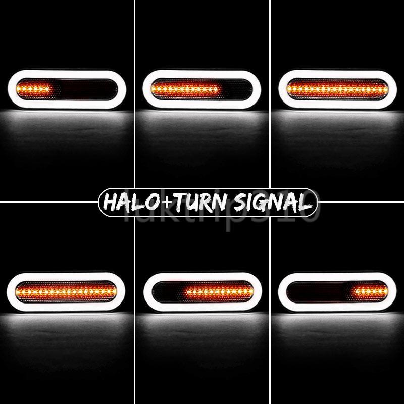 2x Amber/White Oval LED Truck Trailer Stop Turn Tail Brake Lights Flowing DRL US