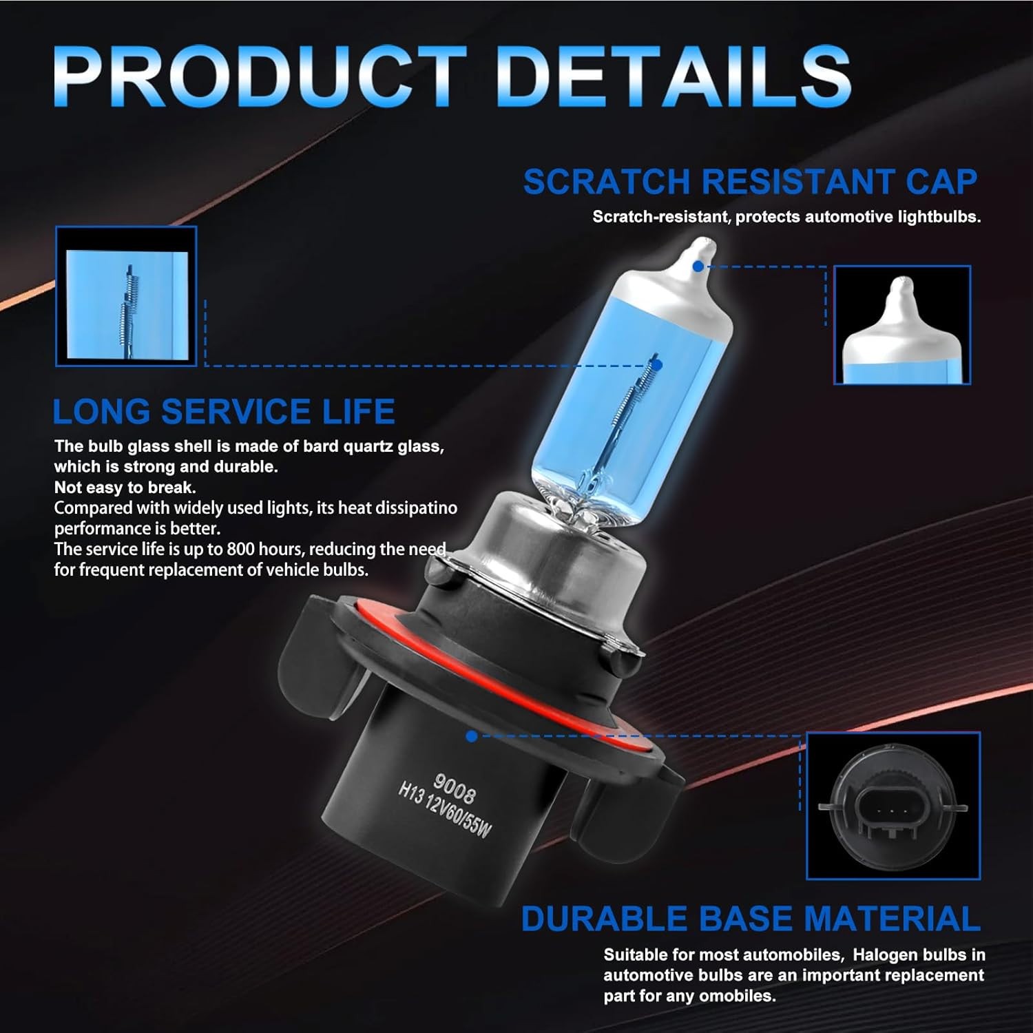 Halogen 9008/H13 High/Low Beam Bulbs & H10/9145 Foglamp Bulbs Kit, Pack of 4