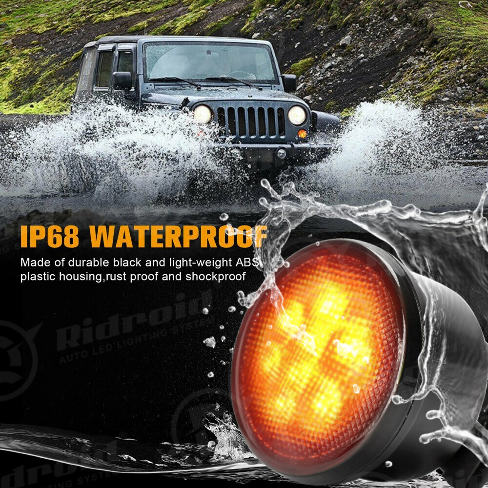 Front Smoke Lens LED Turn Signal + Fender Flare Side Light For Jeep Wrangler JK