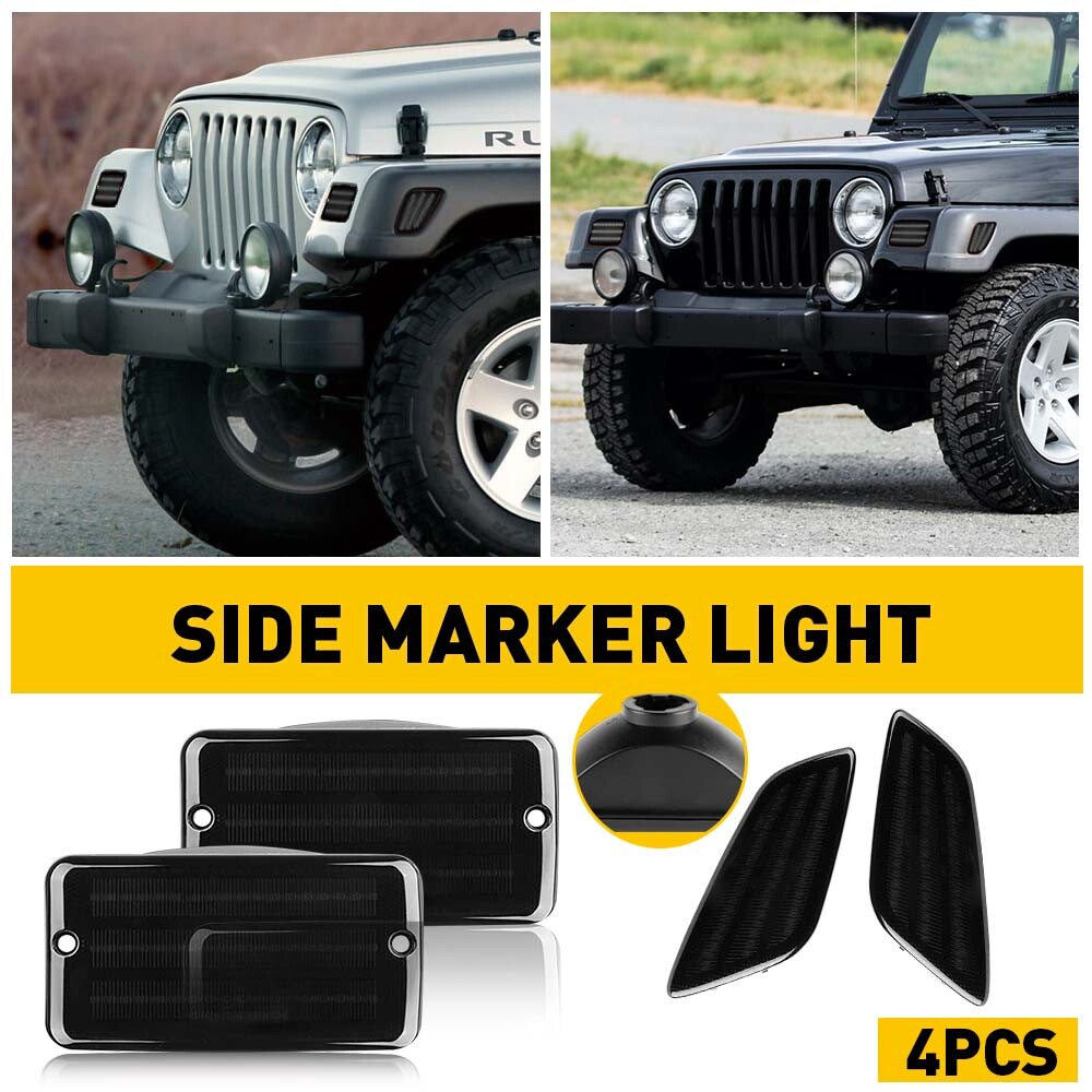 4X LED Smoked Side Marker Light Cover for 1997-2006 Jeep Wrangler TJ Accessories