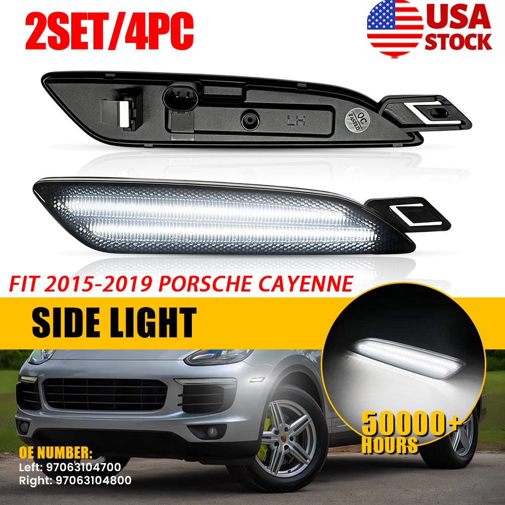 4Pc Front Right Left White LED Side Marker Lights For Porsche Cayenne 2015-2019