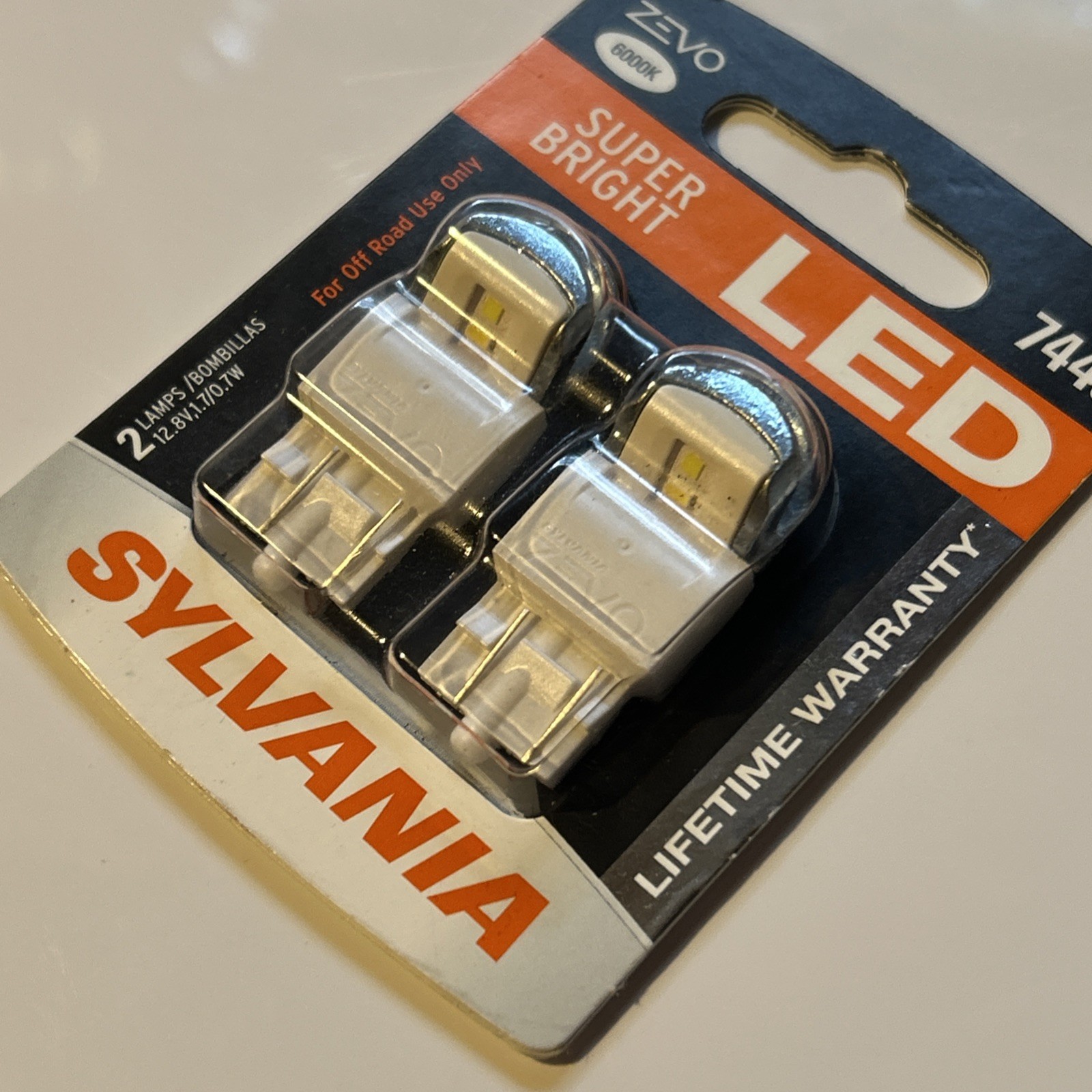 Sylvania ZEVO SUPER BRIGHT WHITE LED 7443 6000K Lifetime Warranty 2 Bulbs NEW